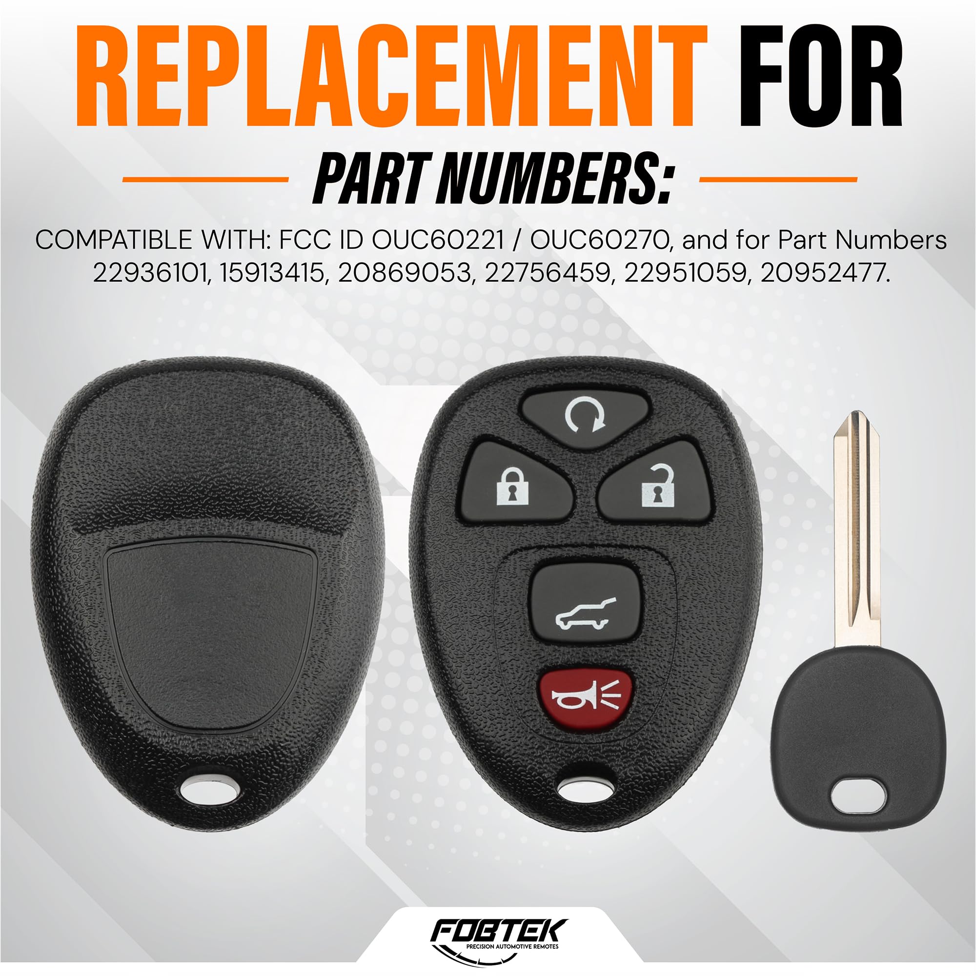 FOBTEK Key Fob Keyless Entry Remote and Key for GMC Cadillac Chevy OUC60221