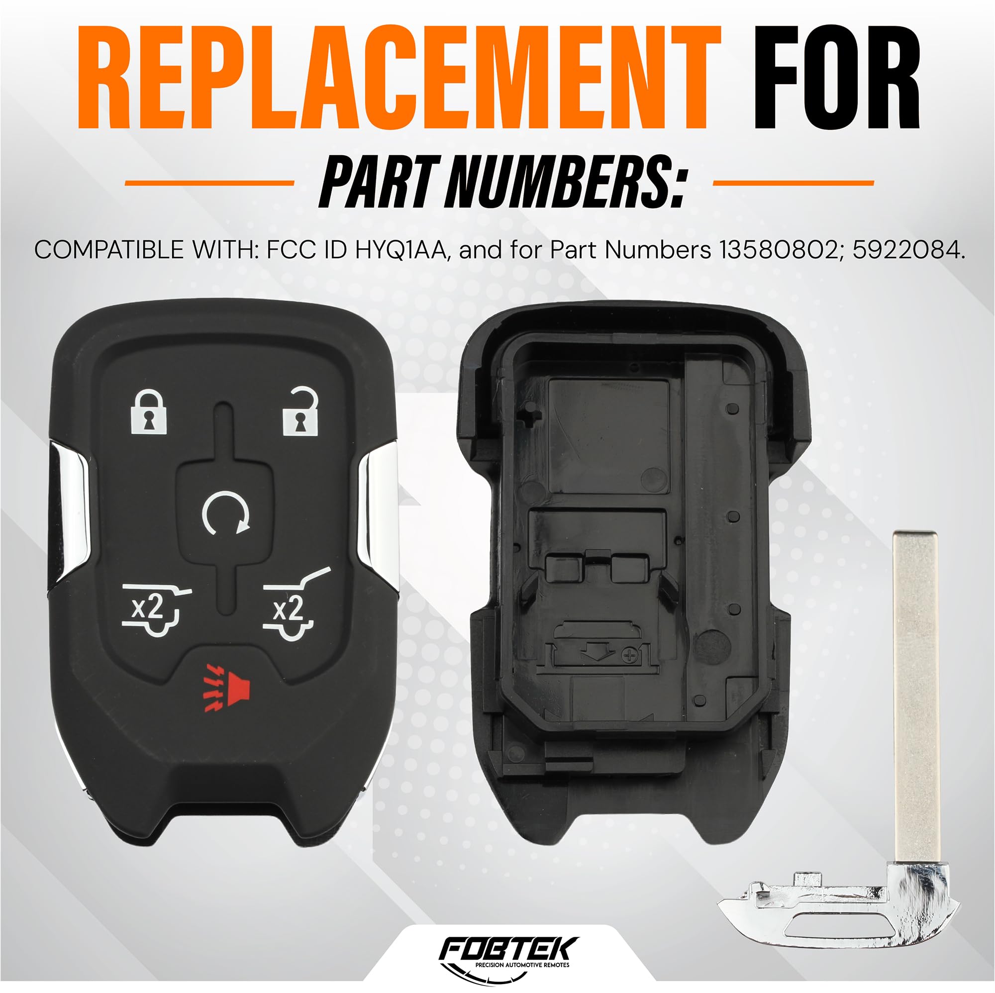 FOBTEK Smart Key Fob Shell Case for Chevy GMC HYQ1AA, 6-Button