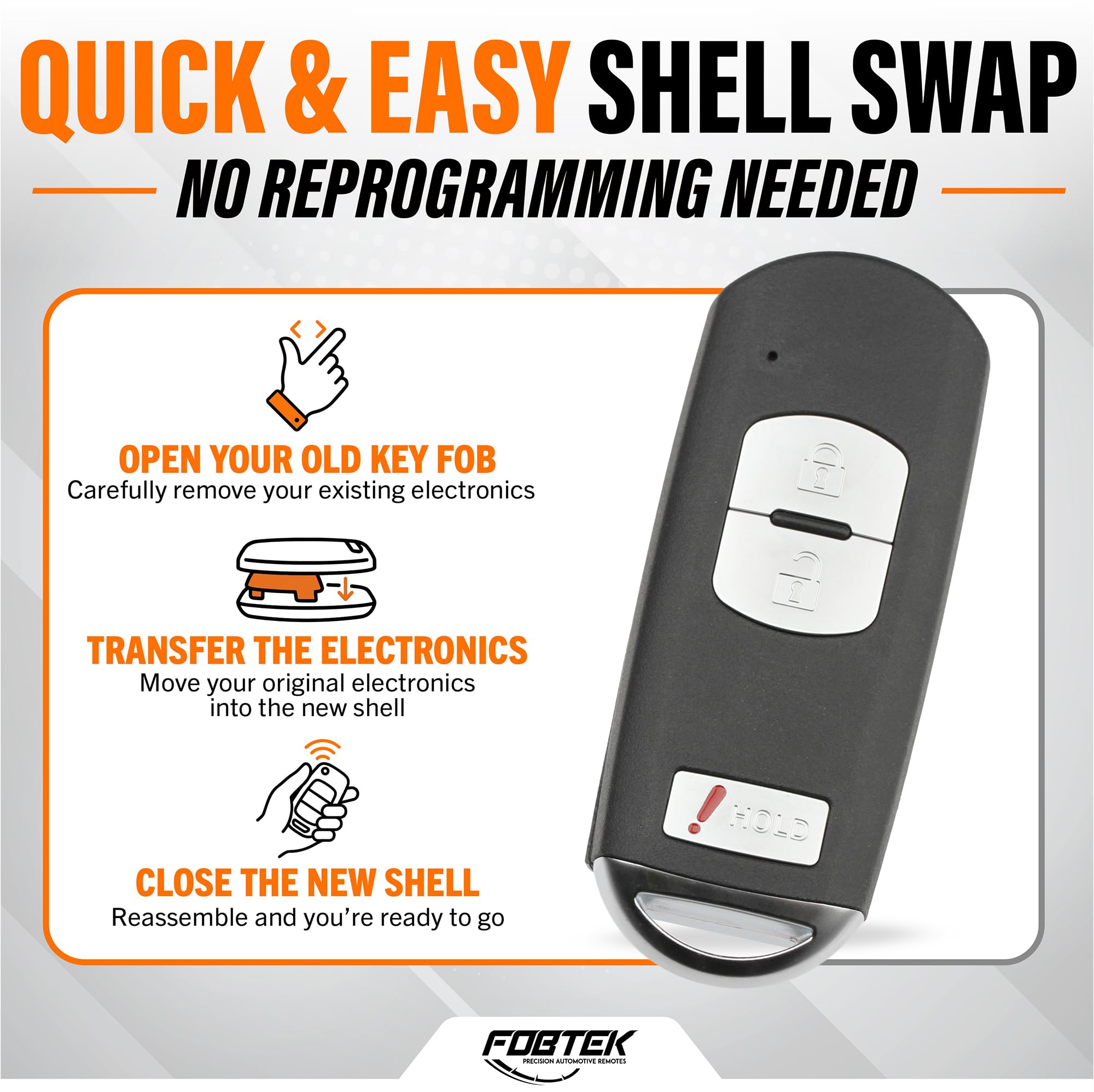 FOBTEK Smart Key Fob Shell Case for Mazda WAZSKE13D01, 3-Button