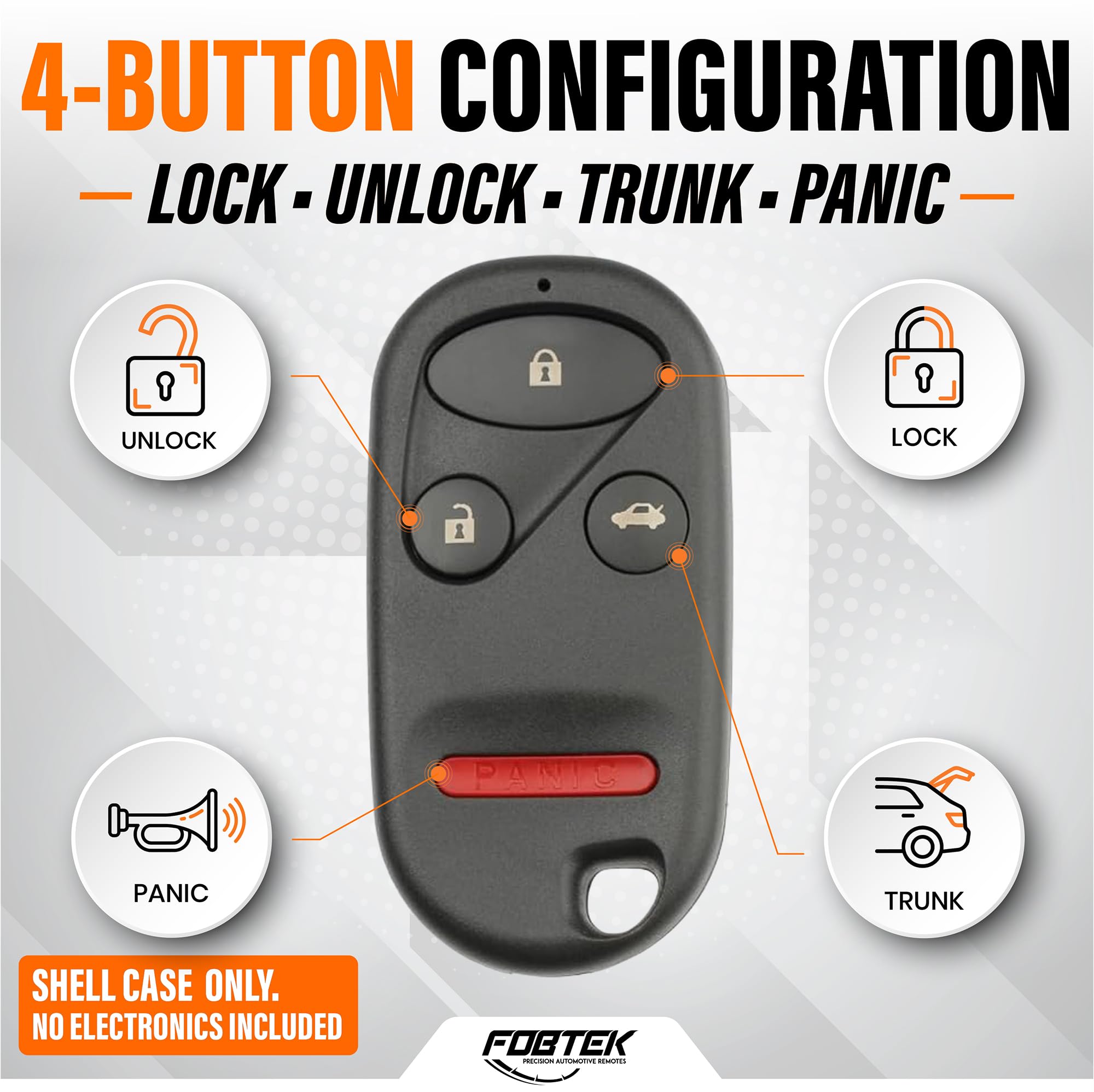 FOBTEK Key Fob Shell Case & Button Pad for Acura A269ZUA108, 4-Button