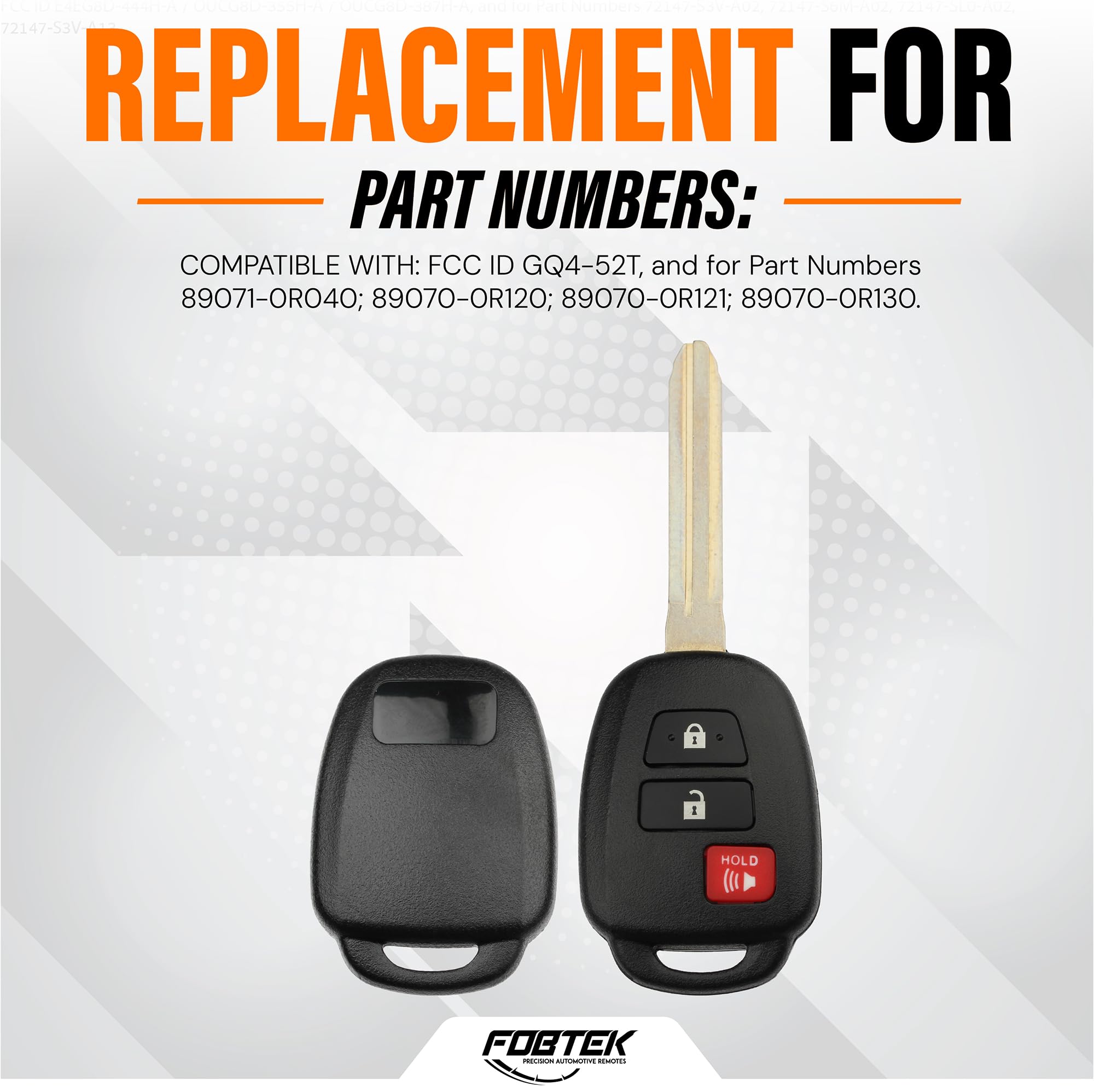 FOBTEK Key Fob Shell Case & Button Pad for Toyota GQ4-52T, 3-Button