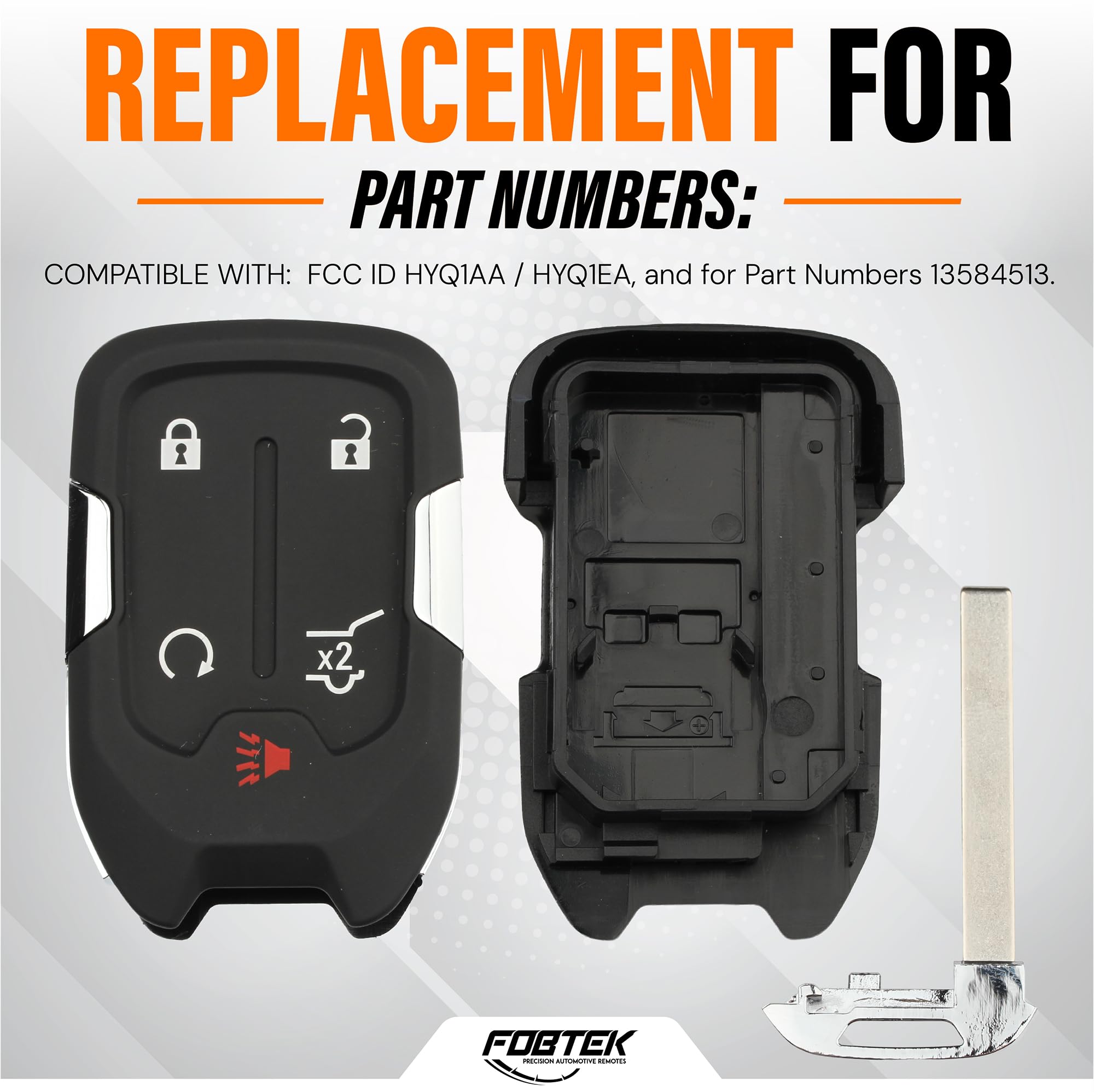 FOBTEK Smart Key Fob Shell Case & Button Pad for GMC Chevy HYQ1AA, 5-Button