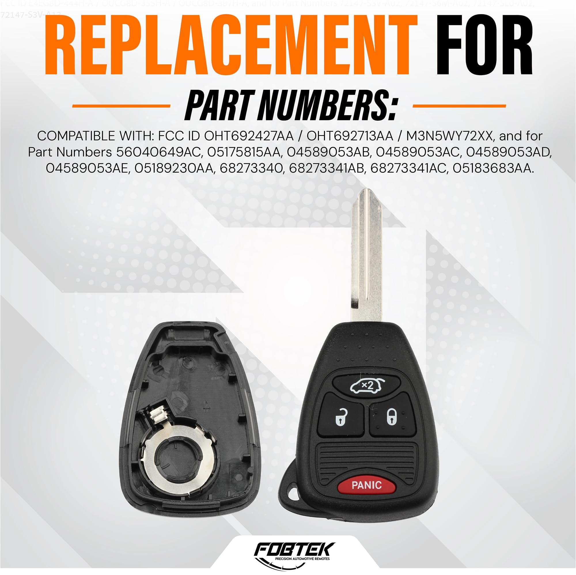 FOBTEK Key Fob Shell Case & Button Pad for Chrysler Jeep Dodge OHT692427AA