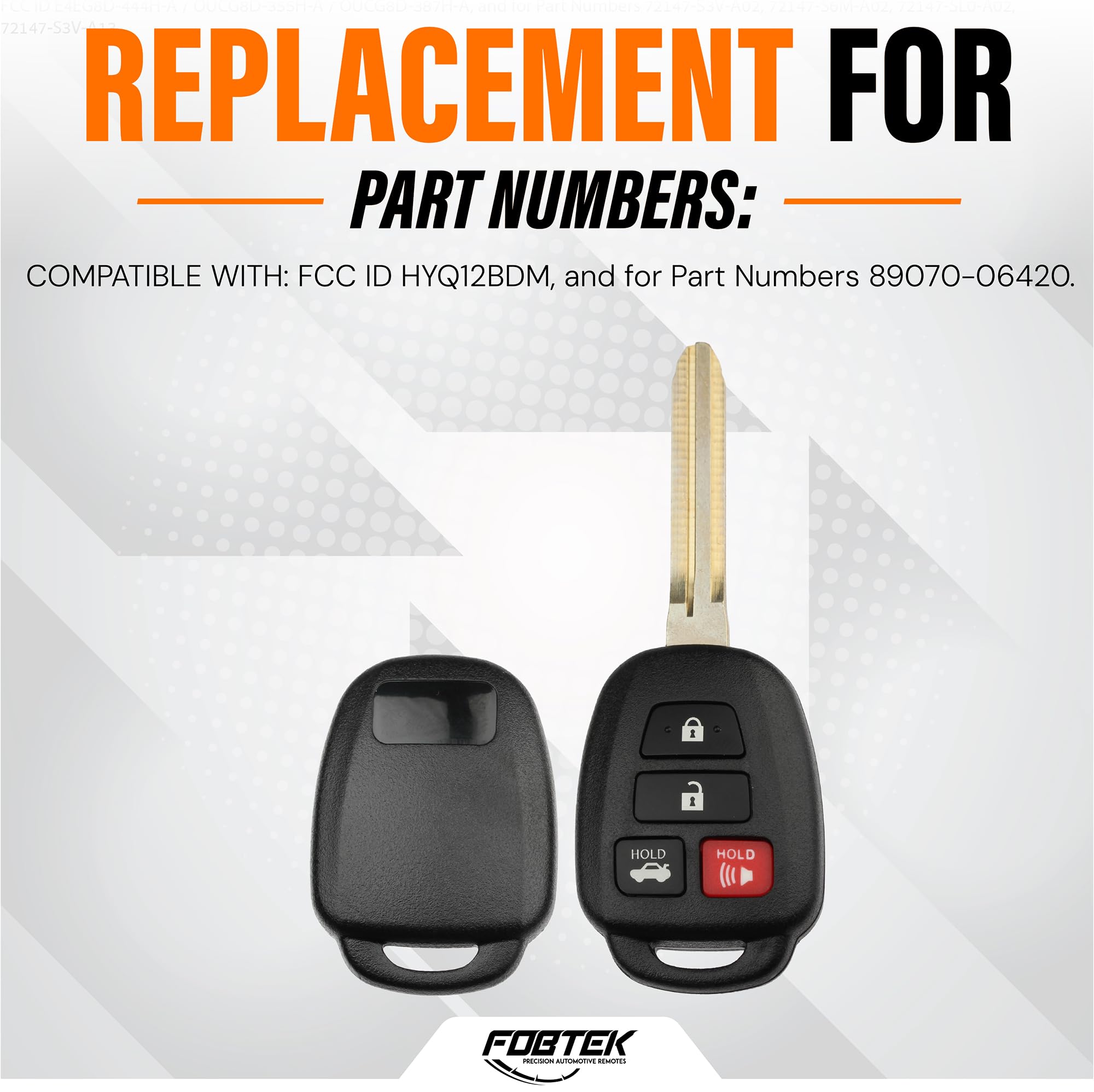 FOBTEK Key Fob Shell Case & Button Pad for Toyota HYQ12BDM, 4-Button