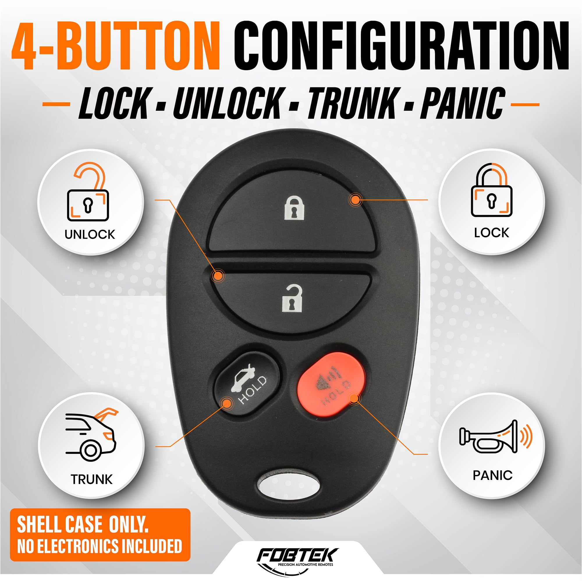 FOBTEK Key Fob Shell Case & Button Pad for Toyota GQ43VT20T