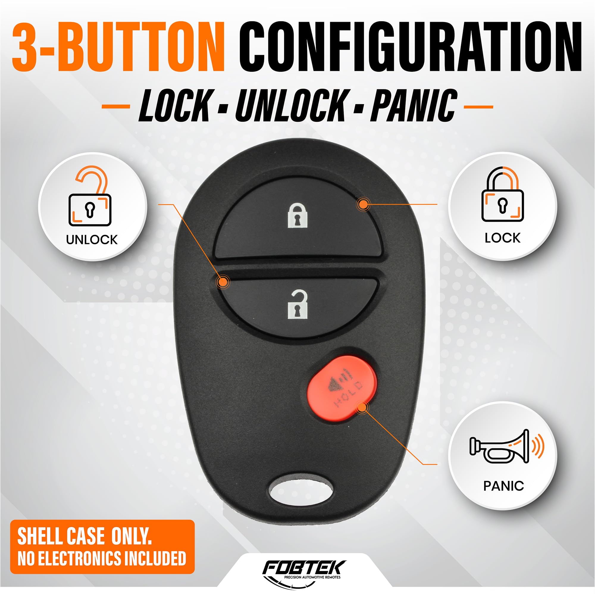 FOBTEK Key Fob Shell Case for Toyota GQ43VT20T, 3-Button
