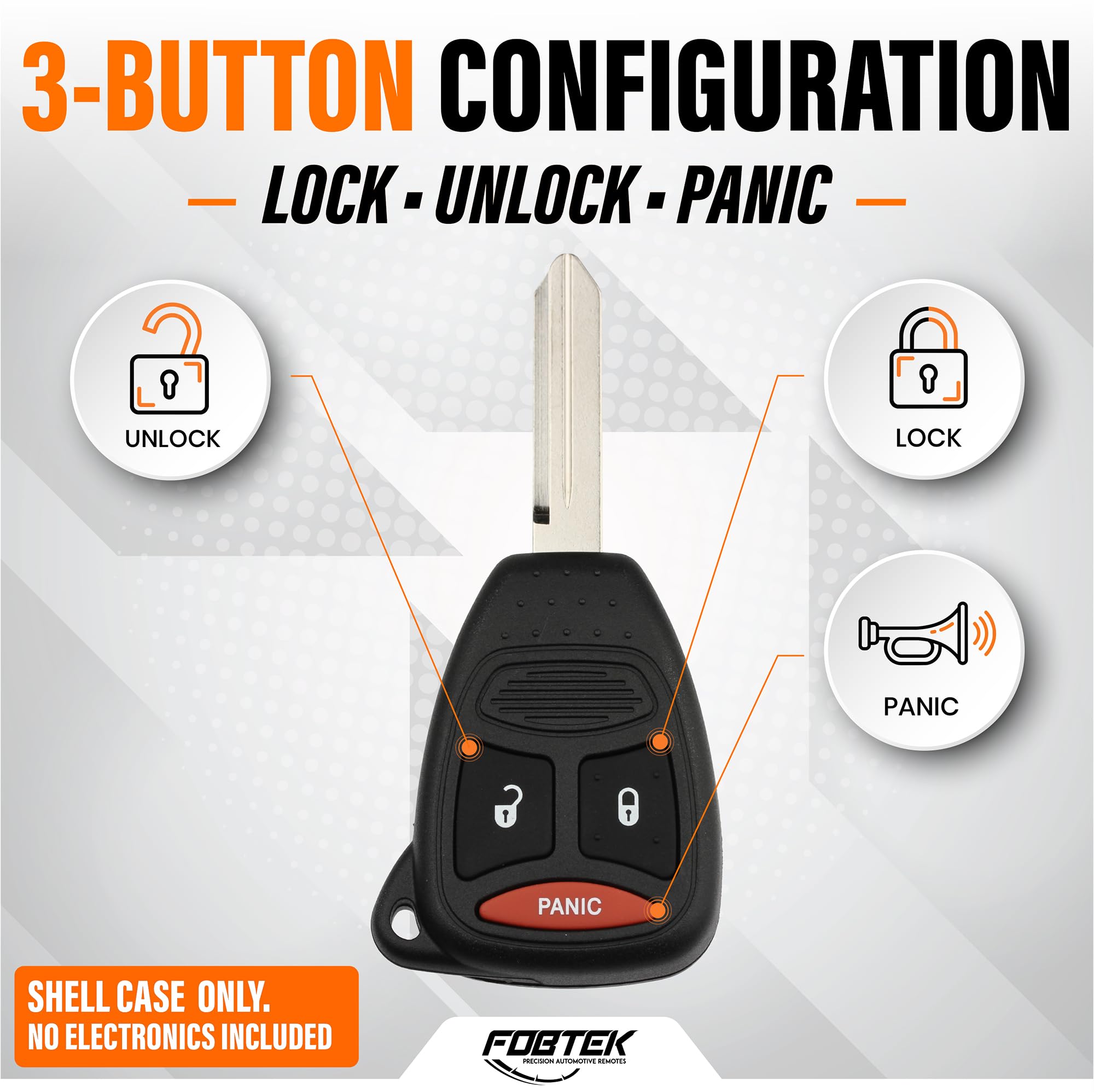 FOBTEK Key Fob Shell Case for Dodge Mitsubishi KOBDT04A, 3-Button