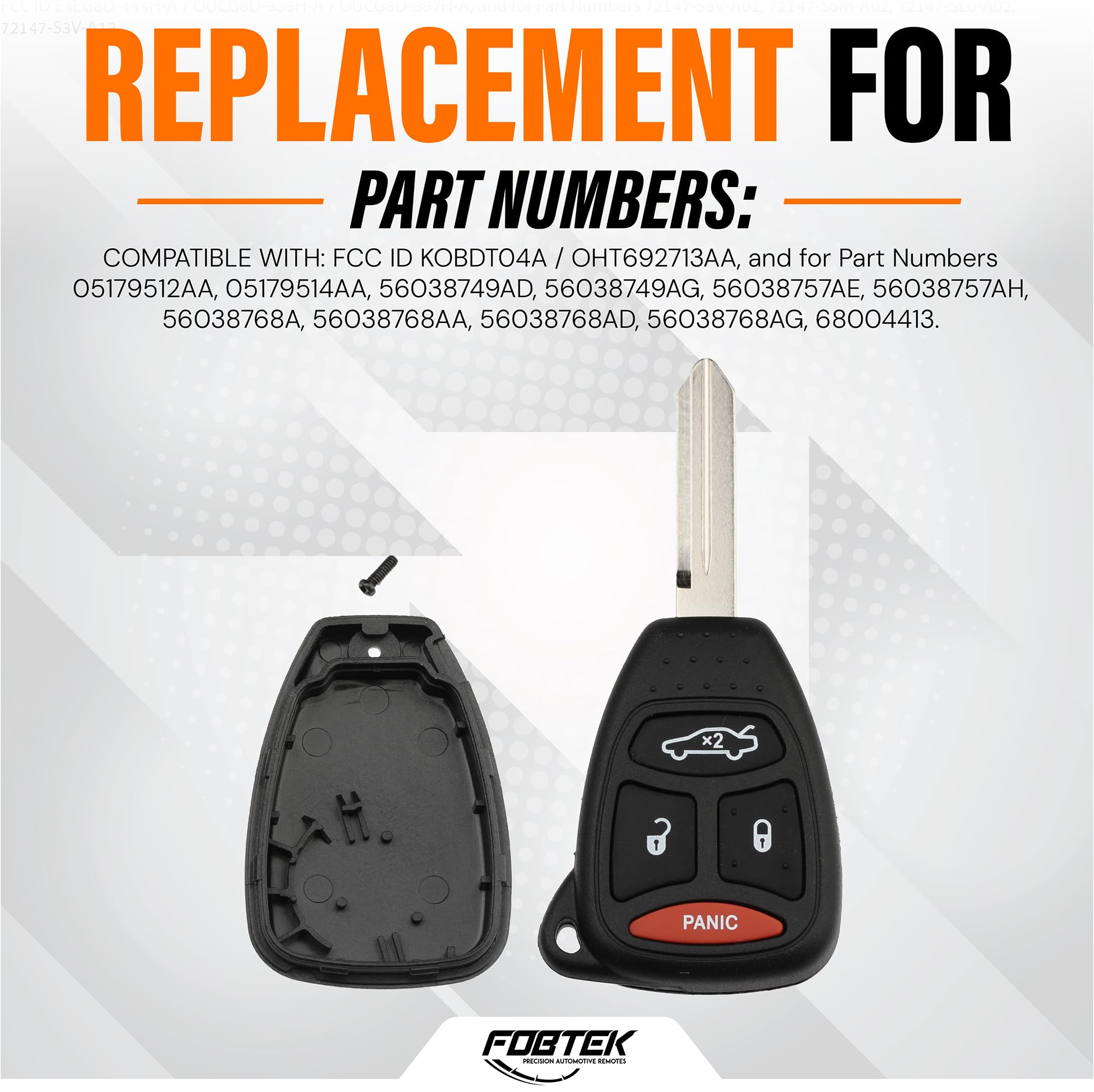 FOBTEK Key Fob Shell Case & Button Pad for Dodge Jeep Chrysler KOBDT04A