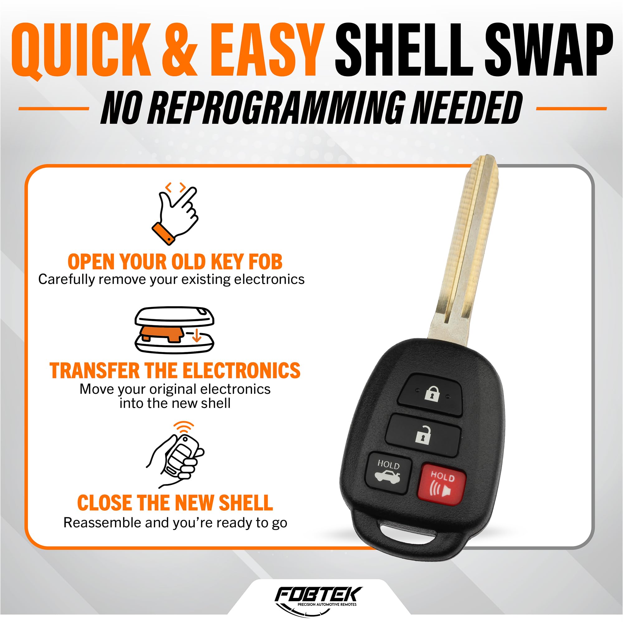 FOBTEK Key Fob Shell Case & Button Pad for Toyota HYQ12BDM, 4-Button