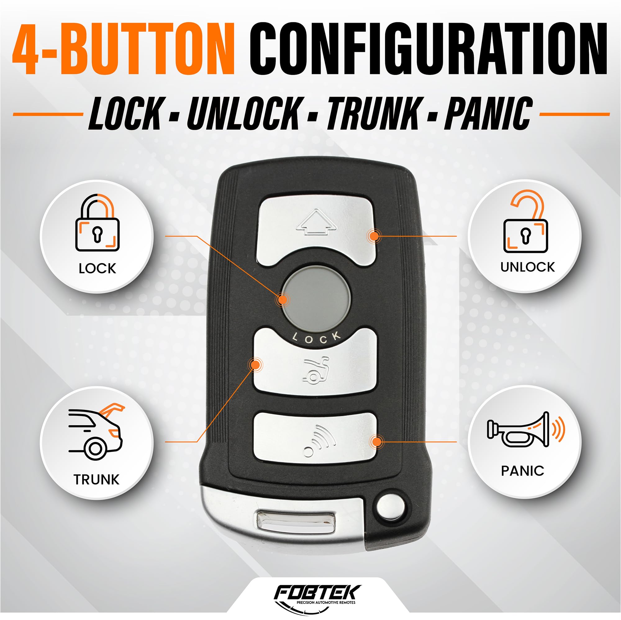 FOBTEK Smart Key Fob Shell Case for BMW LX8766S, 4-Button