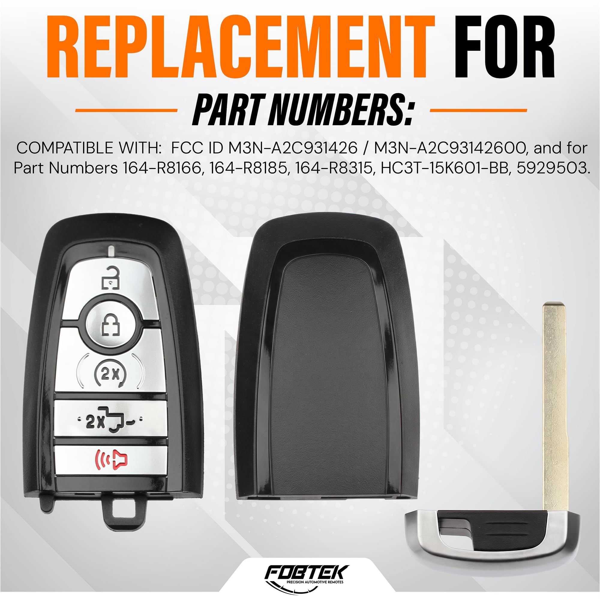 FOBTEK Smart Key Fob Shell Case & Button Pad for Ford M3N-A2C931426