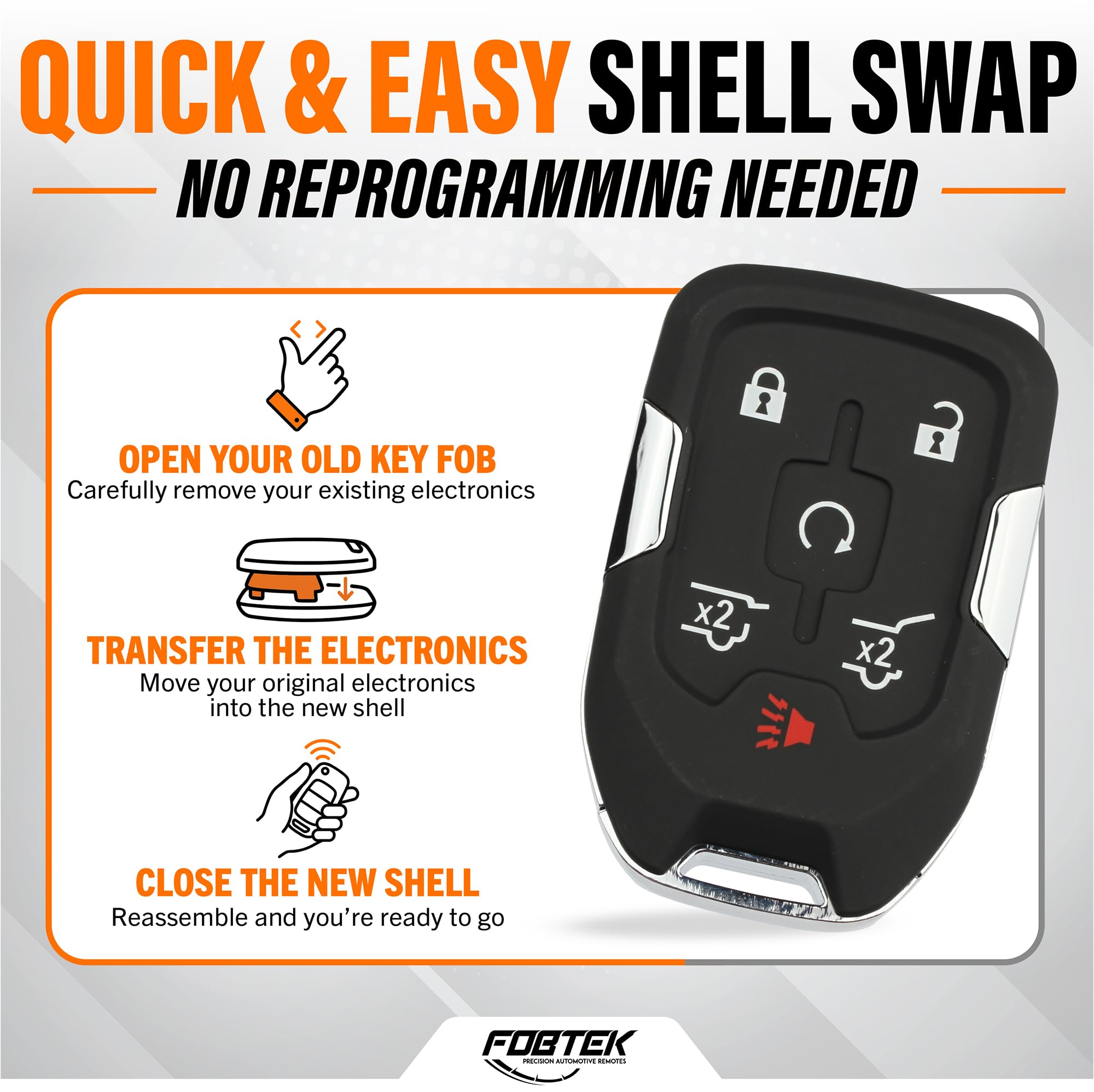 FOBTEK Smart Key Fob Shell Case for Chevy GMC HYQ1AA, 6-Button