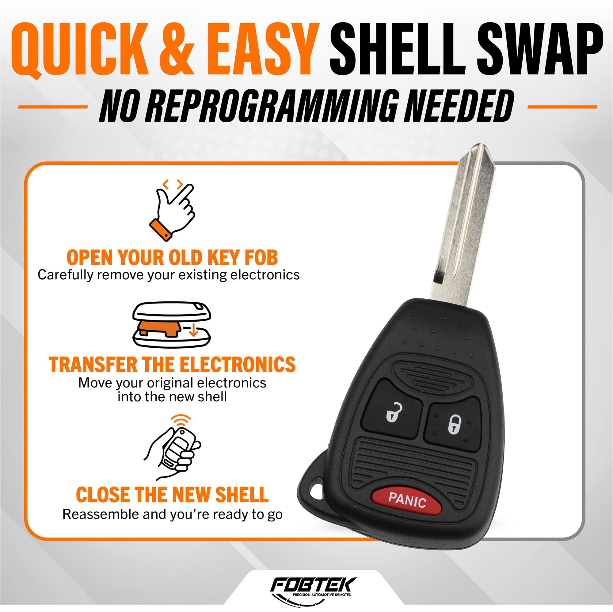 FOBTEK Key Fob Shell Case & Button Pad for Jeep Dodge Chrysler OHT692427AA