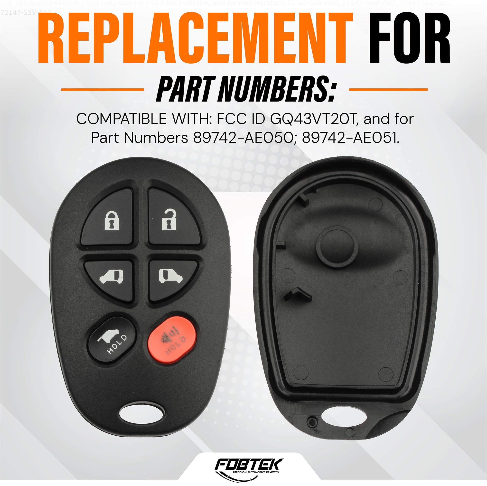 FOBTEK Key Fob Shell Case & Button Pad for Toyota GQ43VT20T, 6-Button