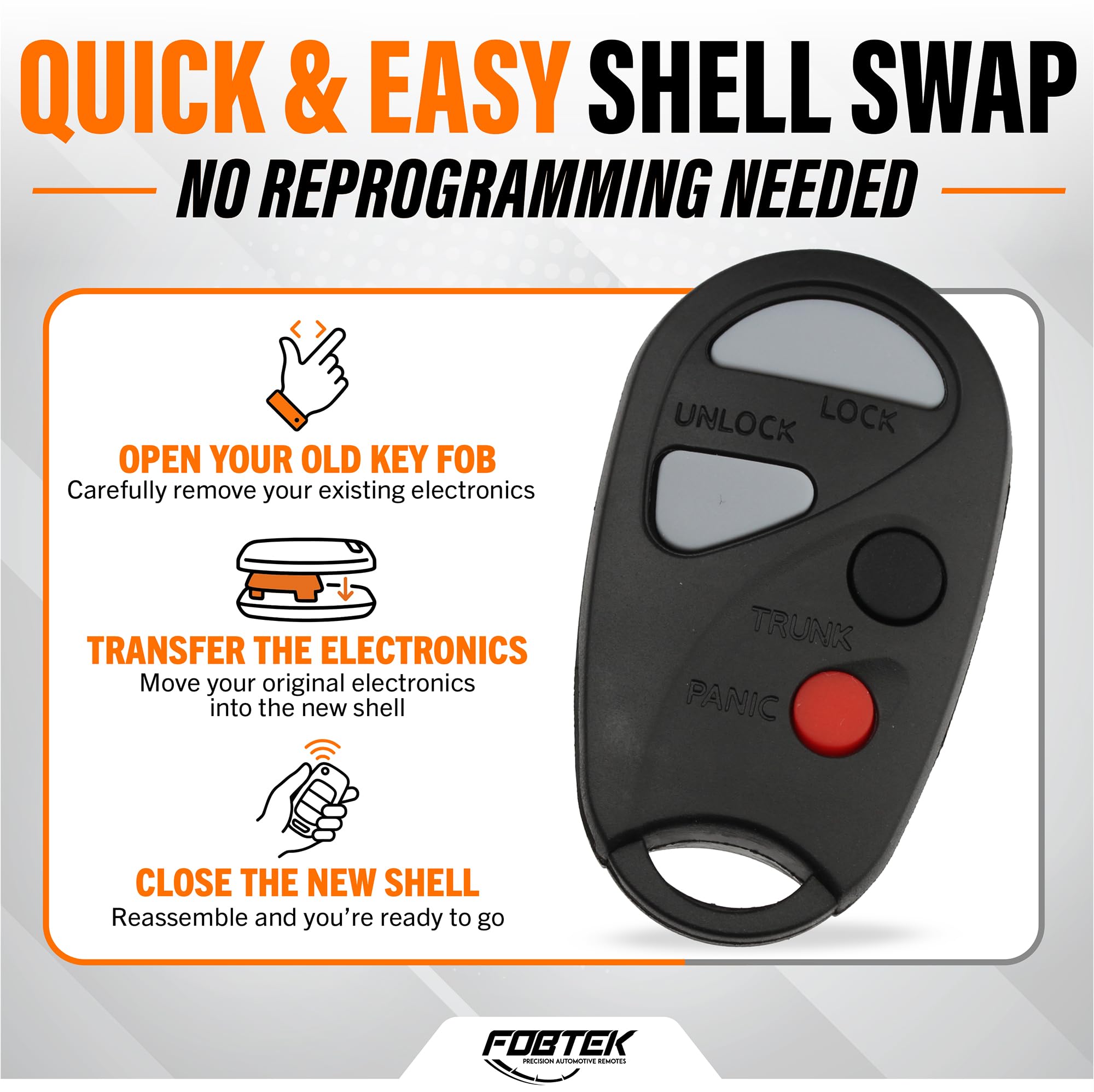 FOBTEK Key Fob Shell Case & Button Pad for Nissan NHVBU427, 4-Button