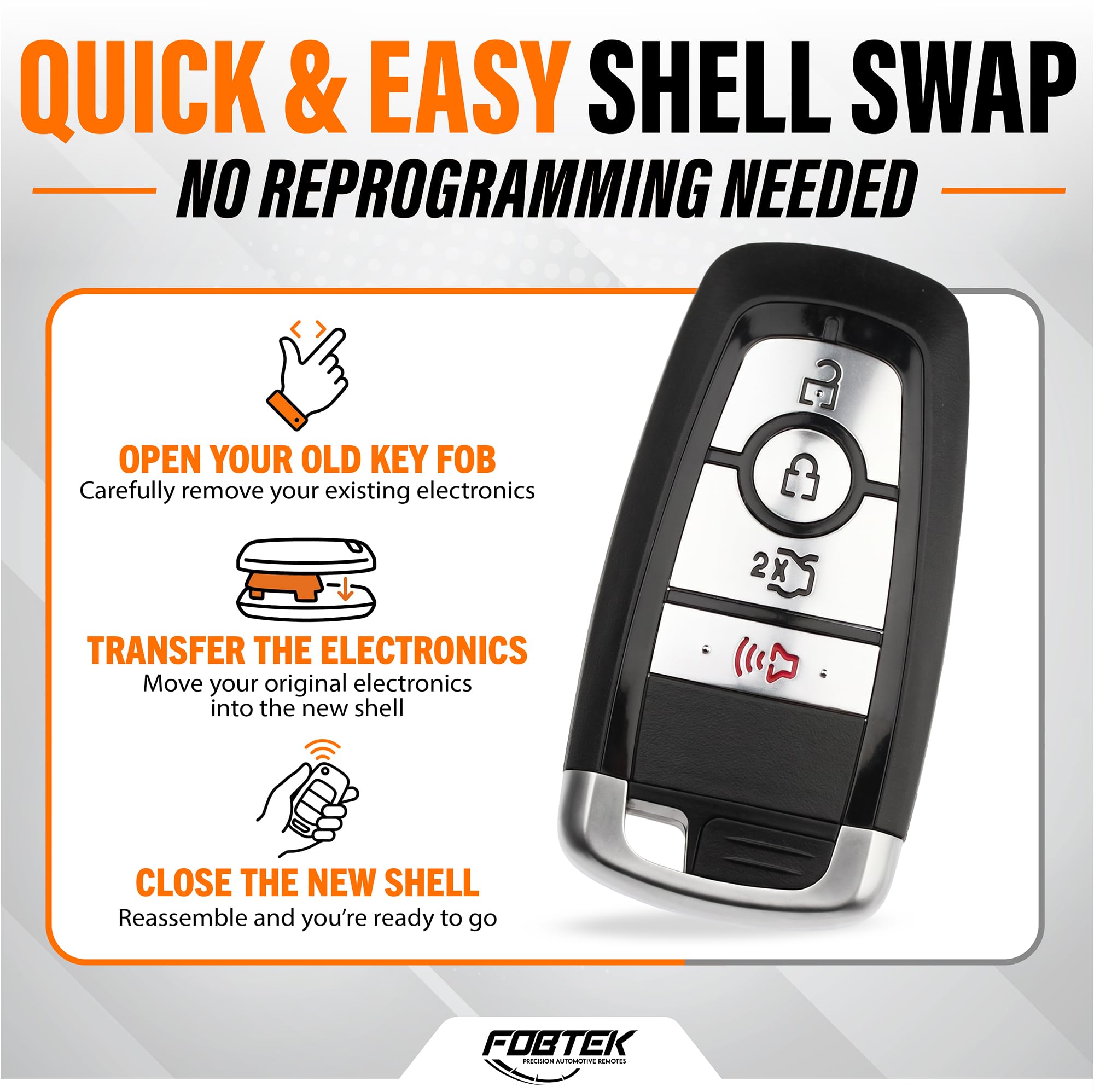 FOBTEK Smart Key Fob Shell Case for Ford M3N-A2C93142300, 4-Button