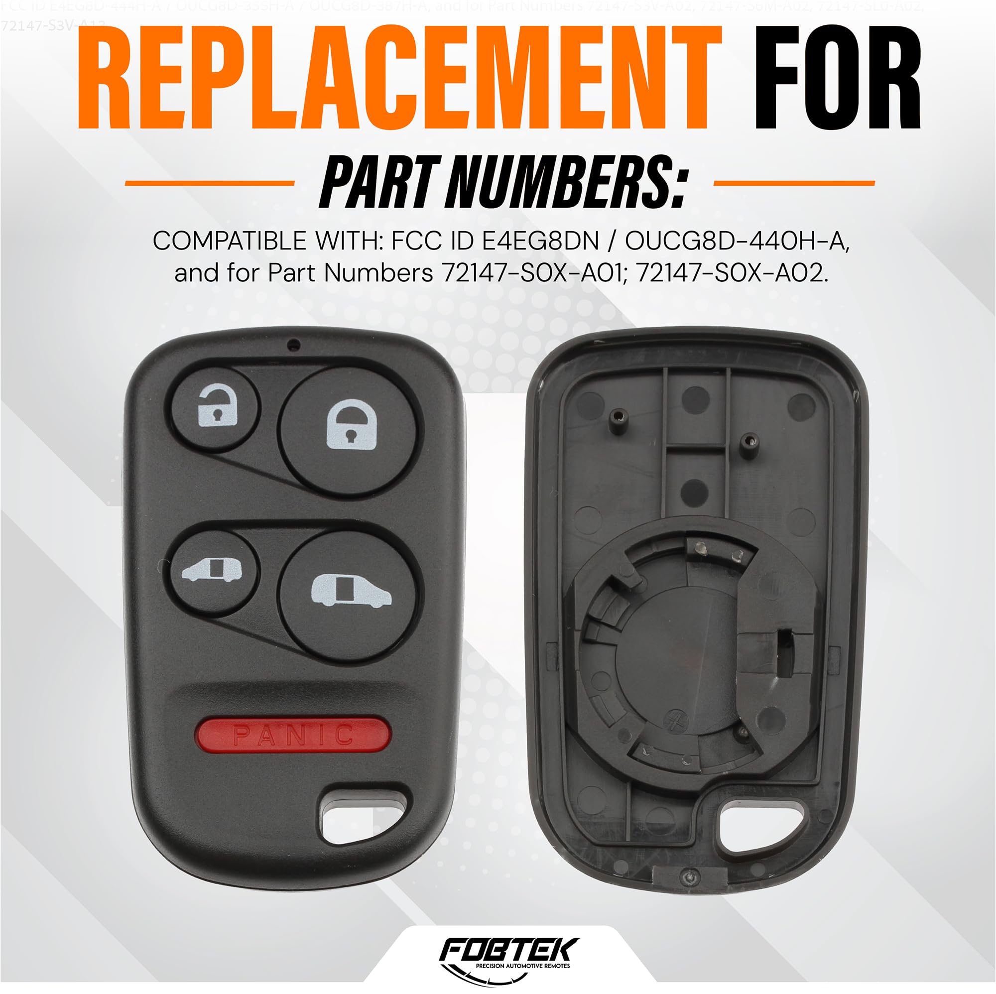 FOBTEK Key Fob Shell Case for 1999-2004 Honda Odyssey, E4EG8DN, 5-Button