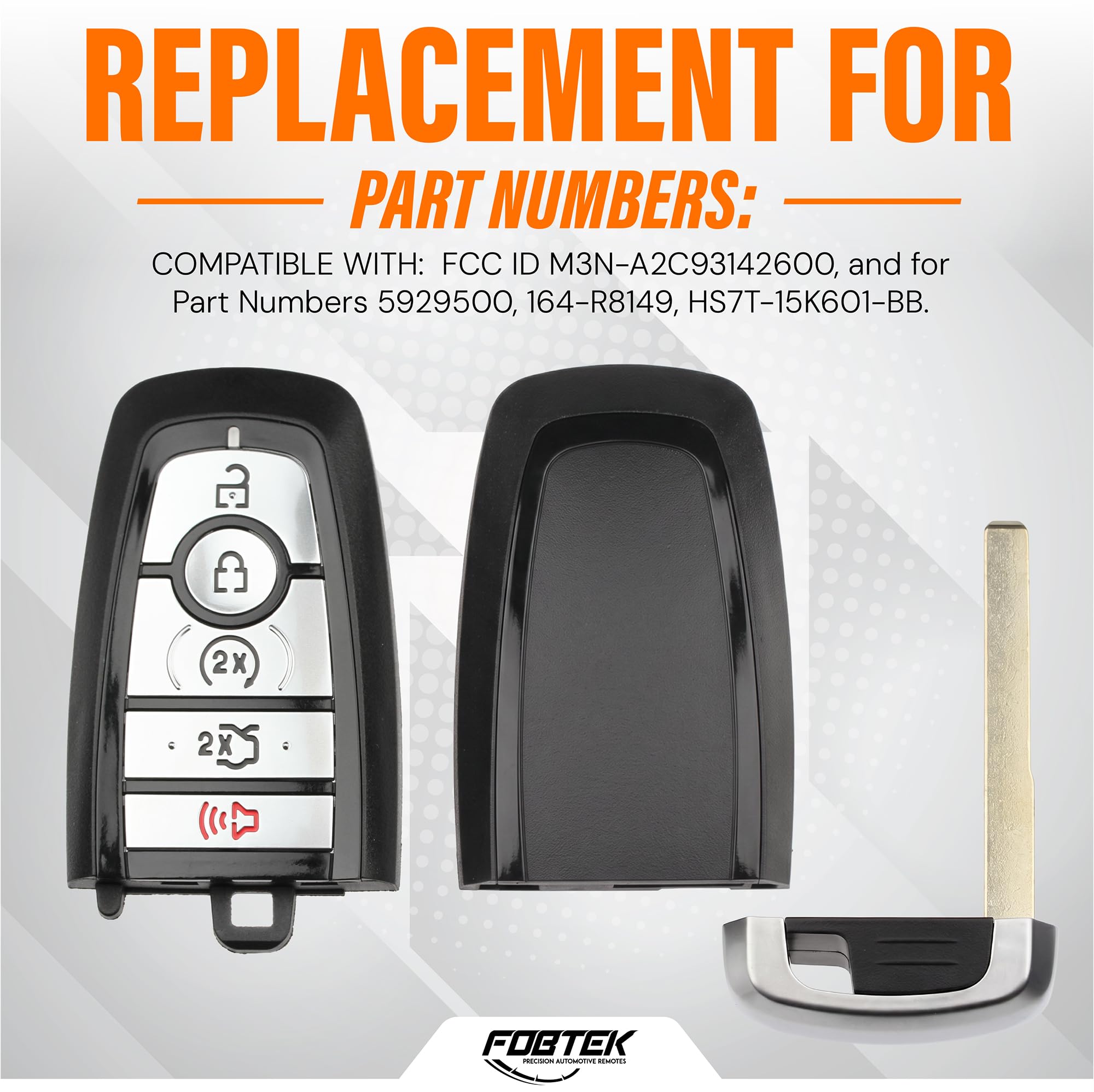 FOBTEK Smart Key Fob Shell Case for Ford M3N-A2C93142600, 5-Button