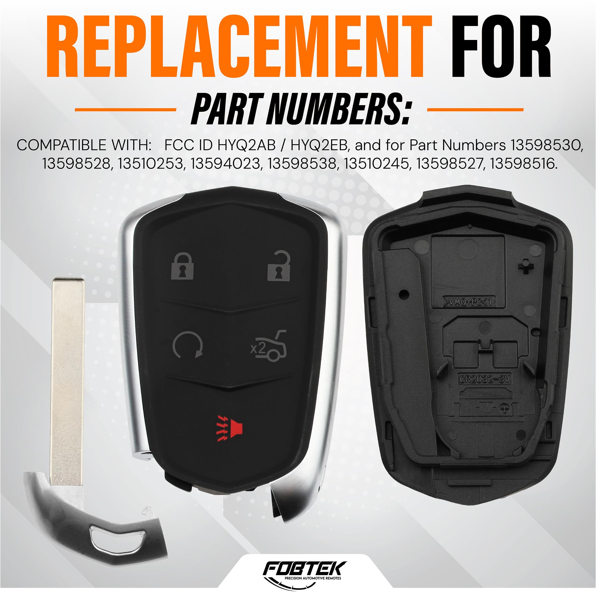 FOBTEK Smart Key Fob Shell Case for Cadillac HYQ2AB, 5-Button