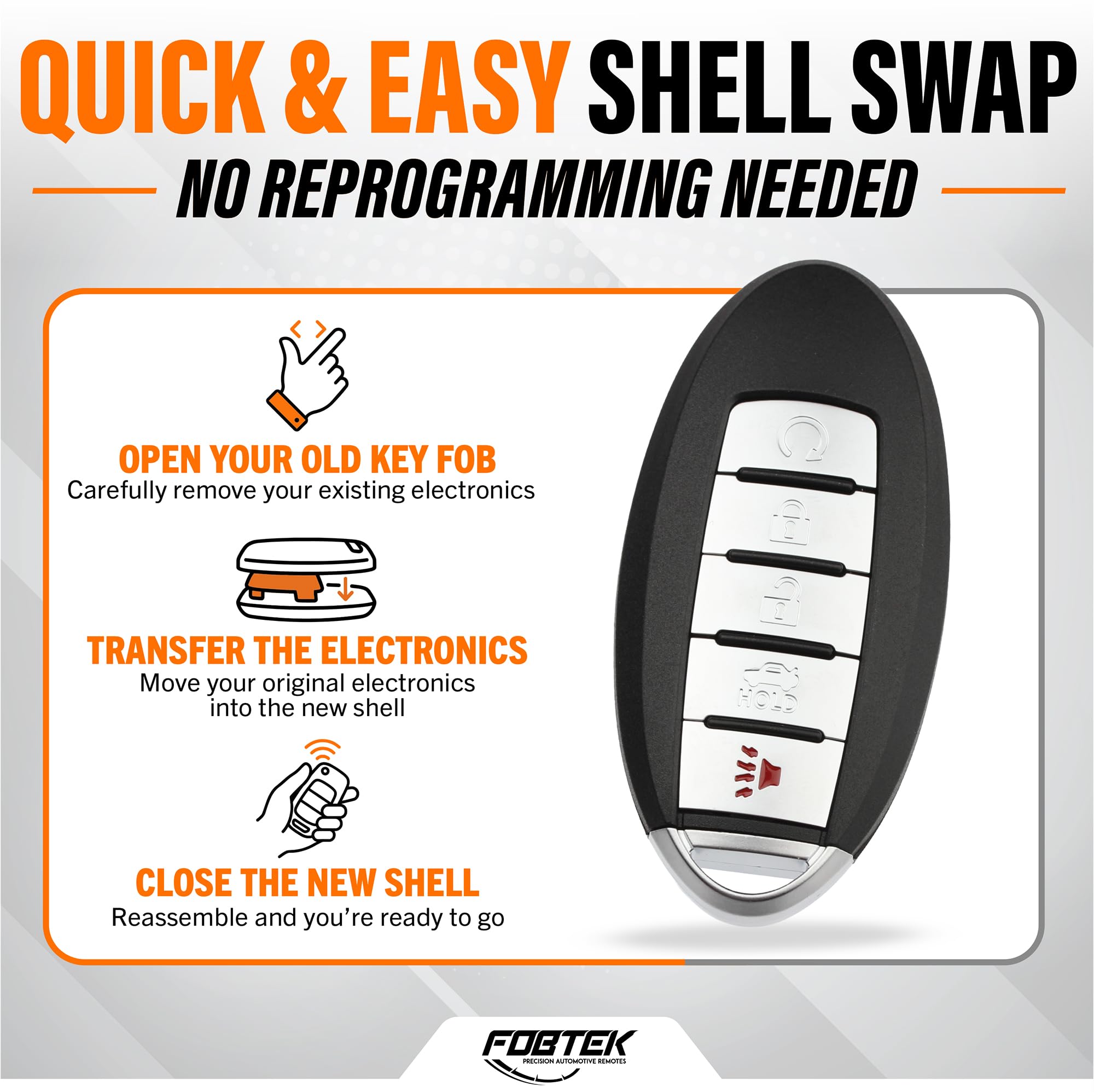 FOBTEK Smart Key Fob Shell Case for Nissan Infiniti KR5S180144014, 5-Button