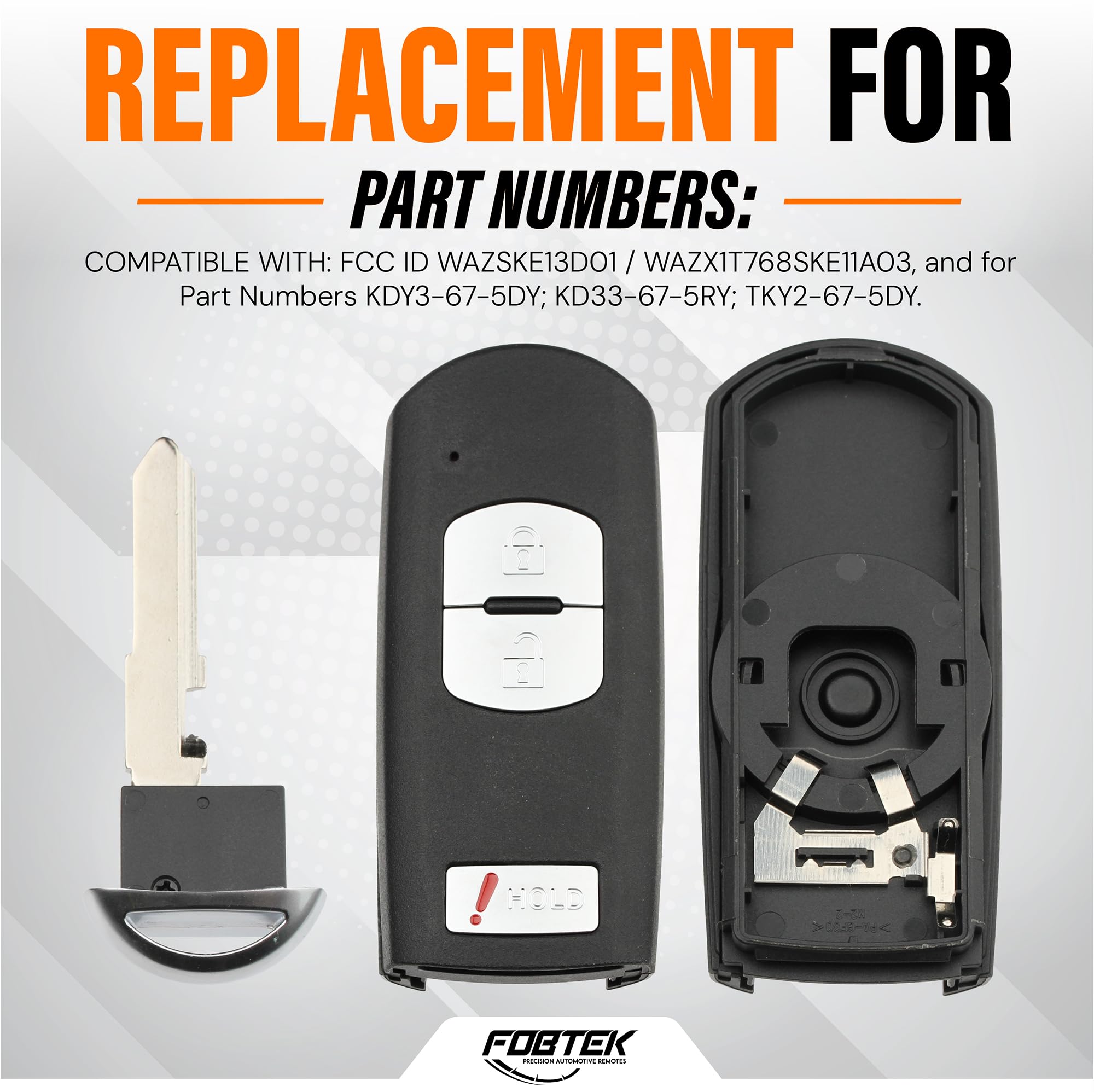 FOBTEK Smart Key Fob Shell Case for Mazda WAZSKE13D01, 3-Button