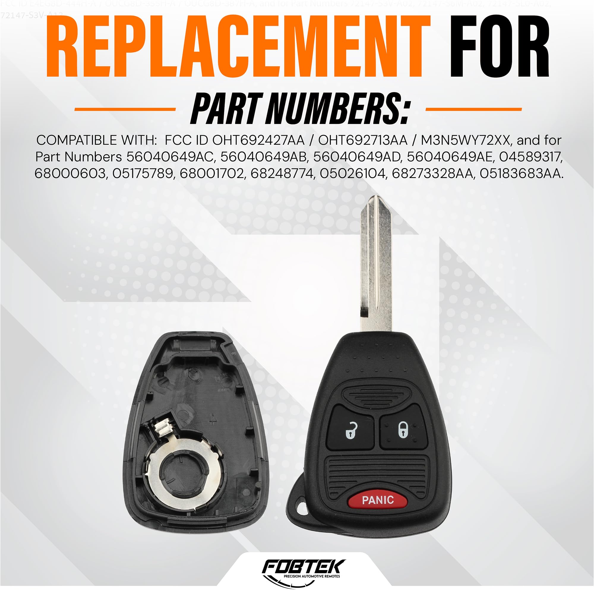 FOBTEK Key Fob Shell Case & Button Pad for Jeep Dodge Chrysler OHT692427AA