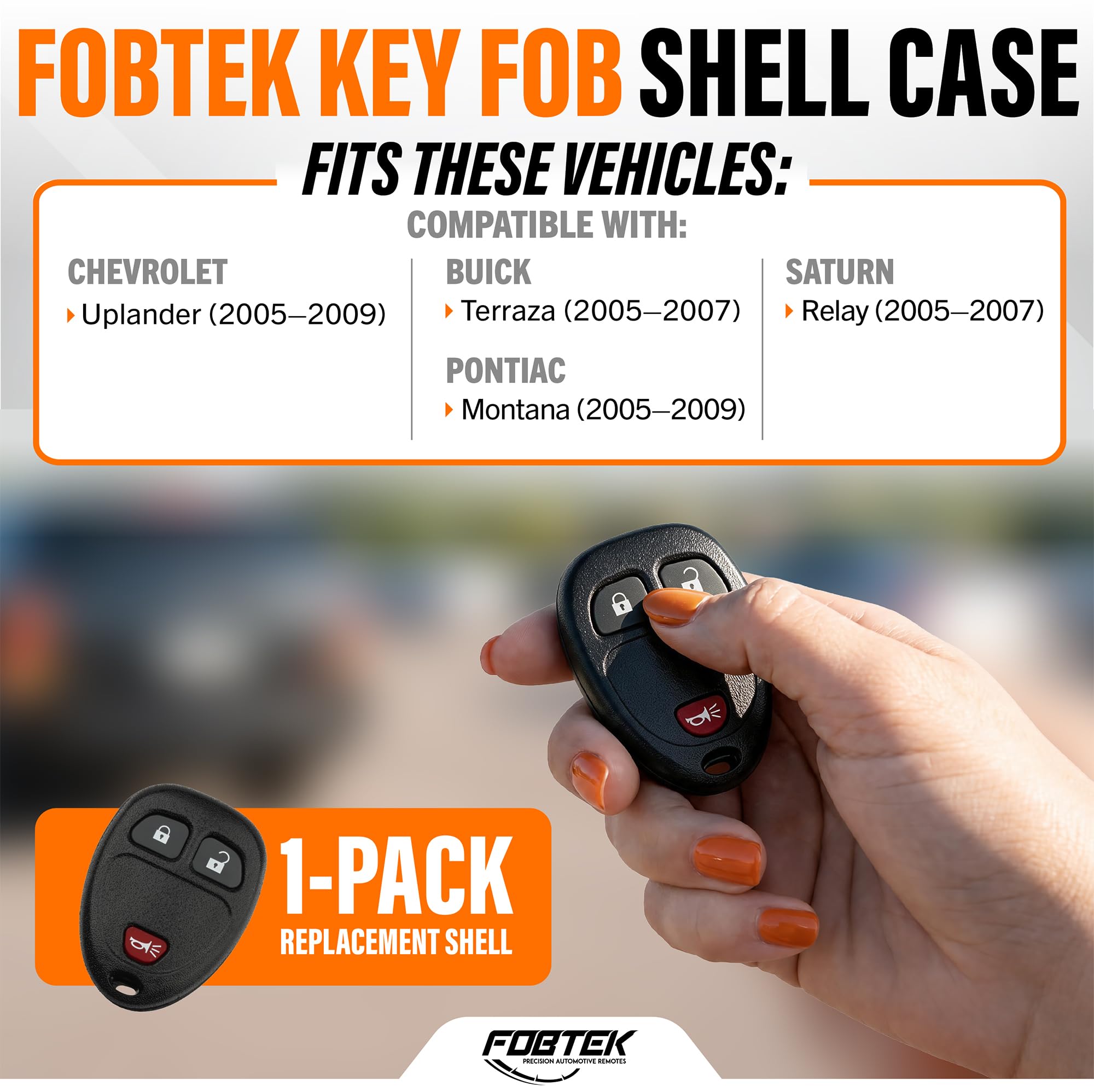FOBTEK Key Fob Shell Case & Button Pad for Chevy Pontiac KOBGT04A, 6-Button
