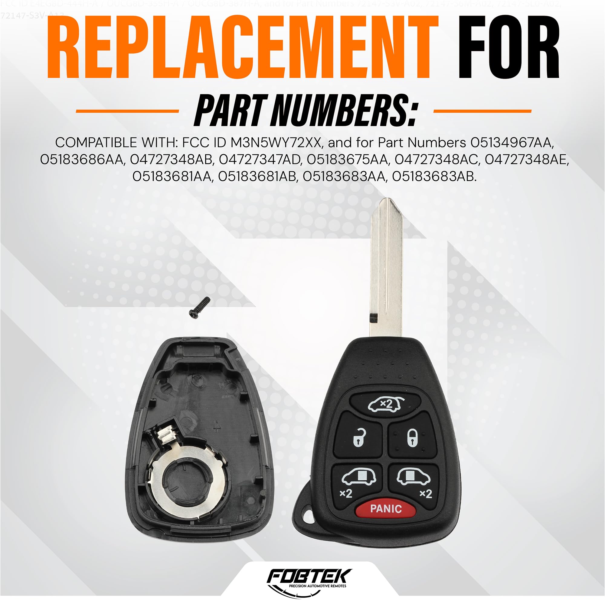 FOBTEK Key Fob Shell Case & Button Pad for Dodge Chrysler M3N5WY72XX
