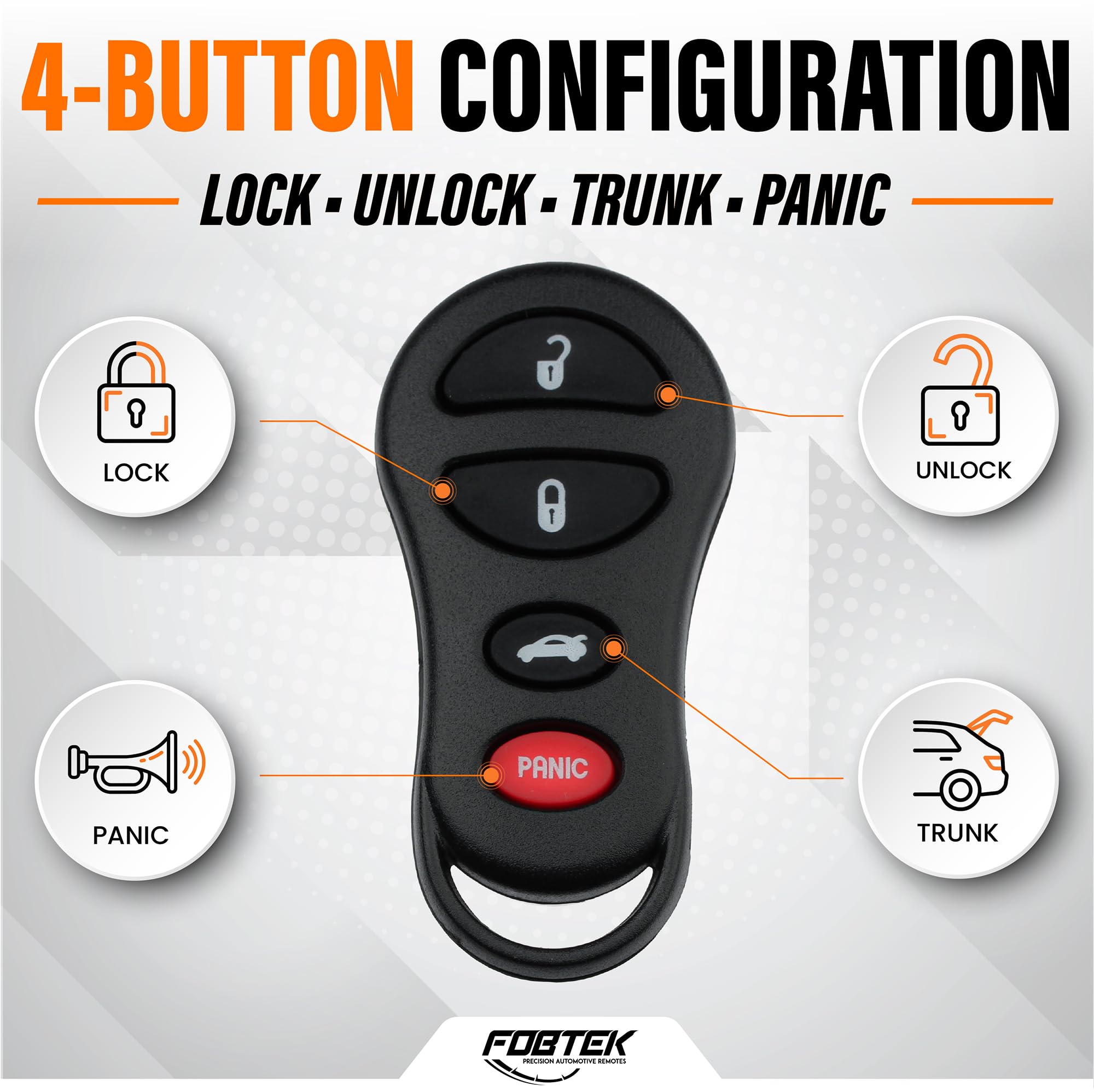 FOBTEK Key Fob Shell Case for Chrysler Jeep Dodge GQ43VT13T, 4-Button