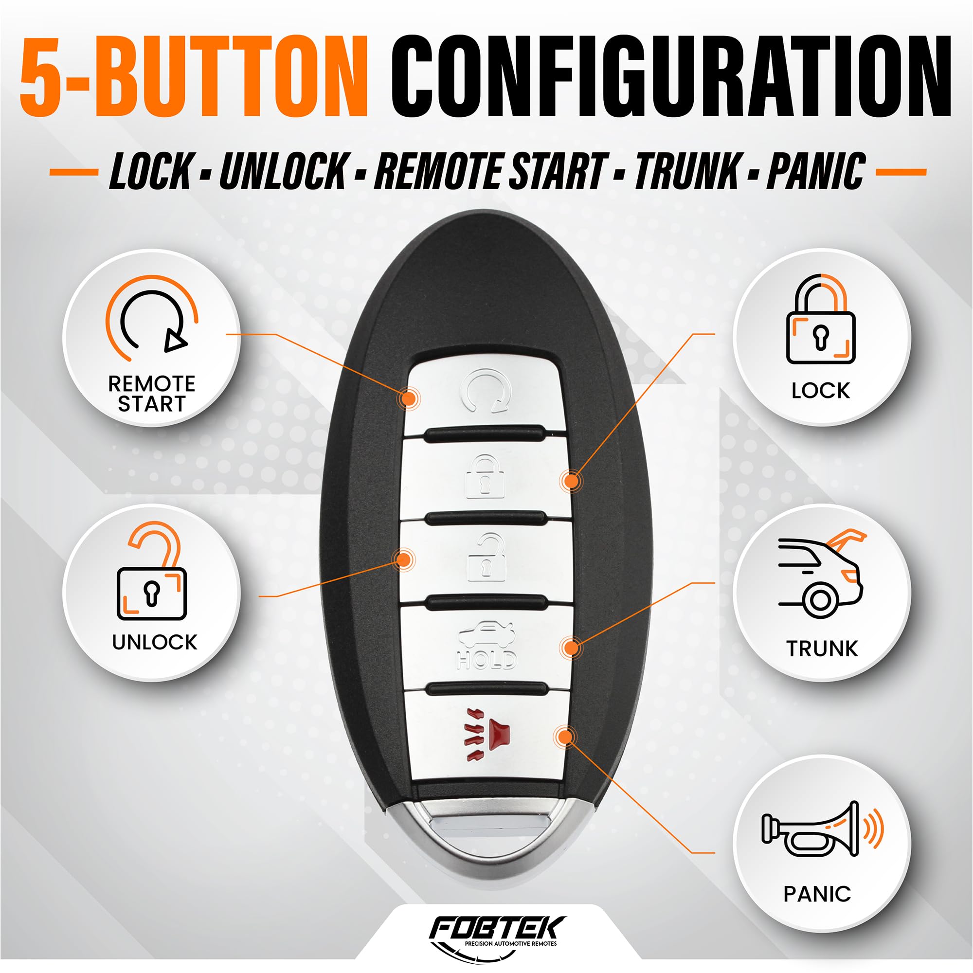 FOBTEK Smart Key Fob Shell Case for Nissan Infiniti KR5S180144014, 5-Button