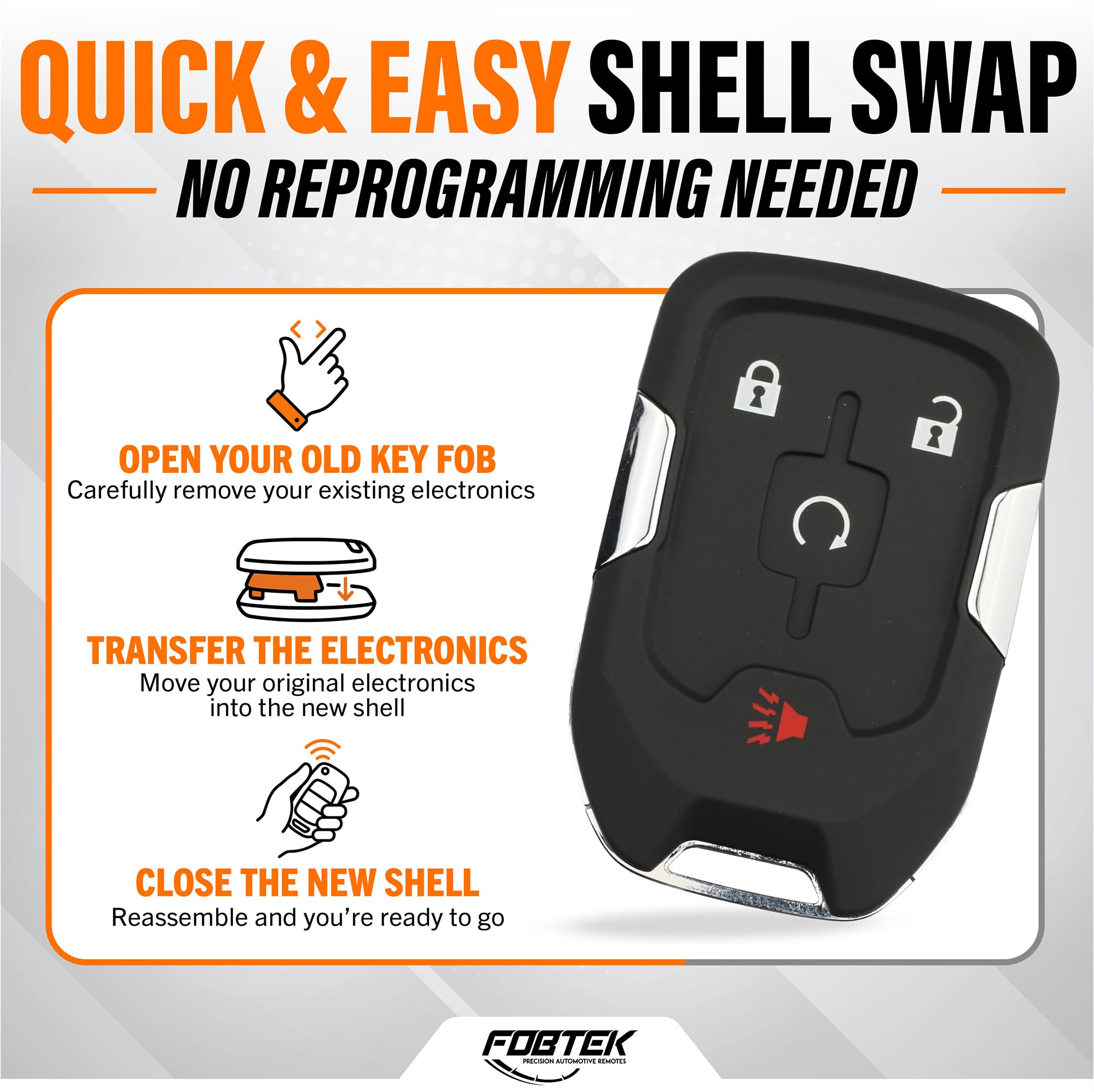 FOBTEK Smart Key Fob Shell Case for GMC Chevy HYQ1AA, 4-Button
