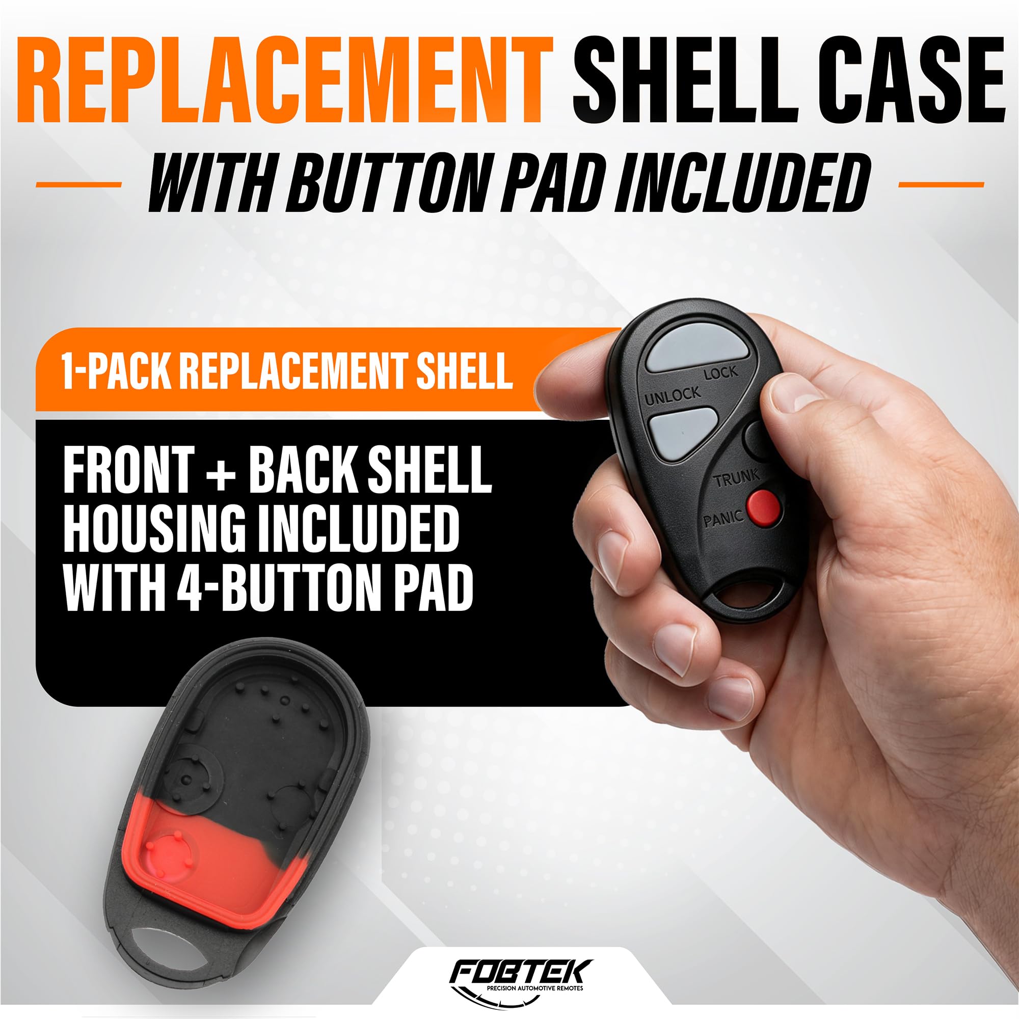 FOBTEK Key Fob Shell Case & Button Pad for Nissan NHVBU427, 4-Button