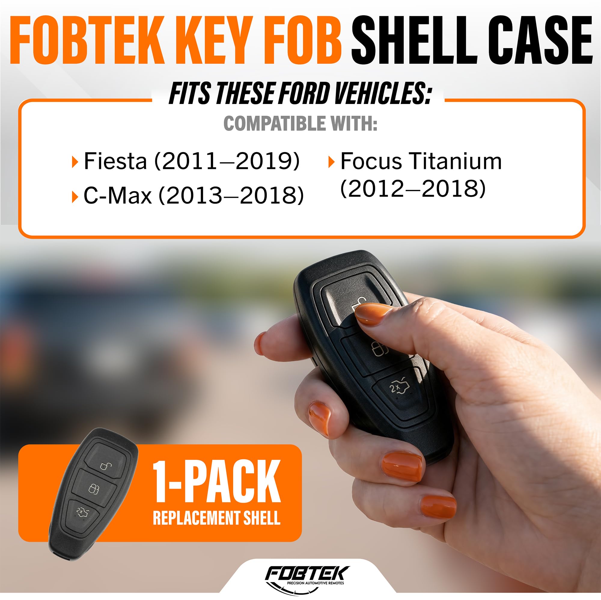 FOBTEK Smart Key Fob Shell Case & Button Pad for Ford KR55WK48801, 3-Button