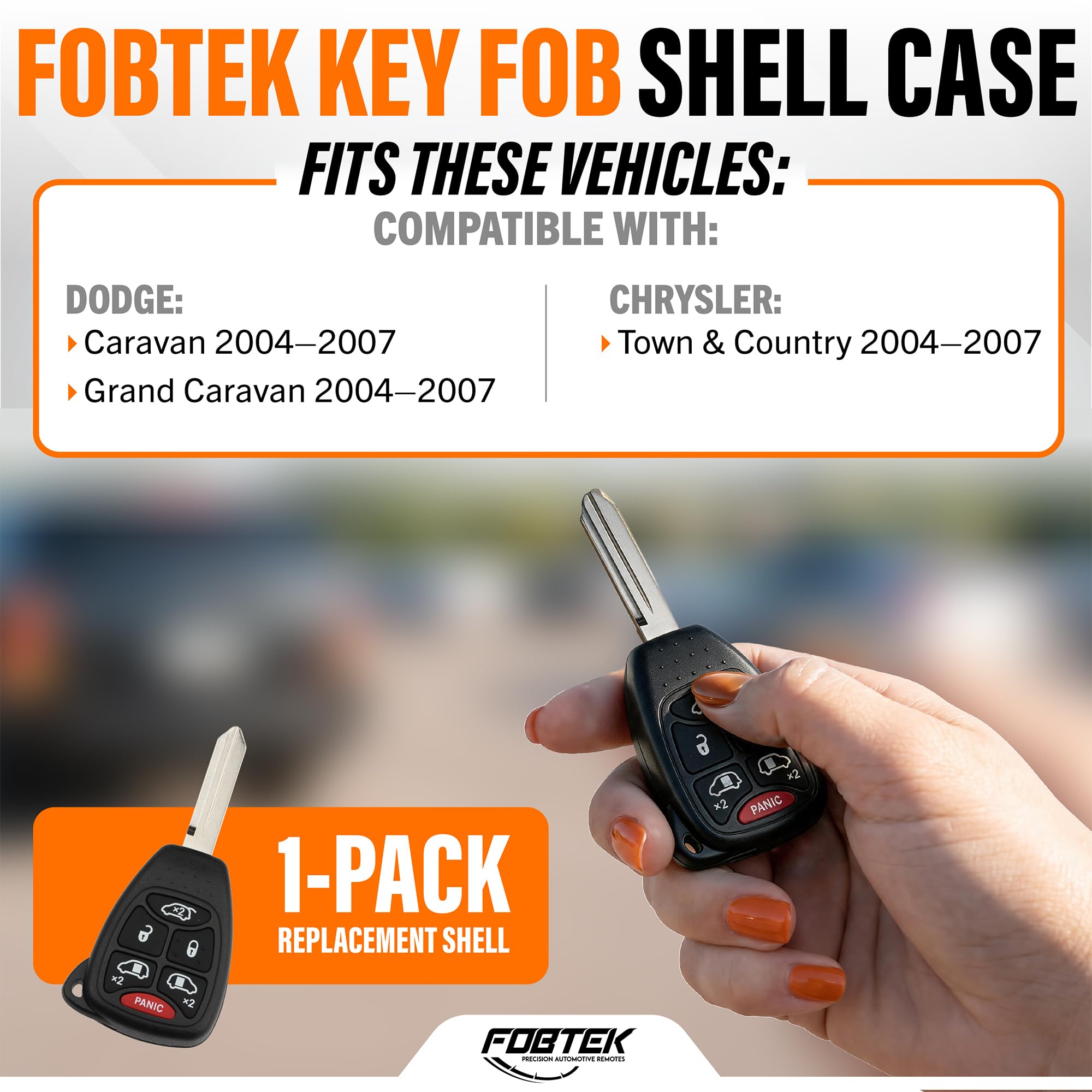 FOBTEK Key Fob Shell Case & Button Pad for Dodge Chrysler M3N5WY72XX