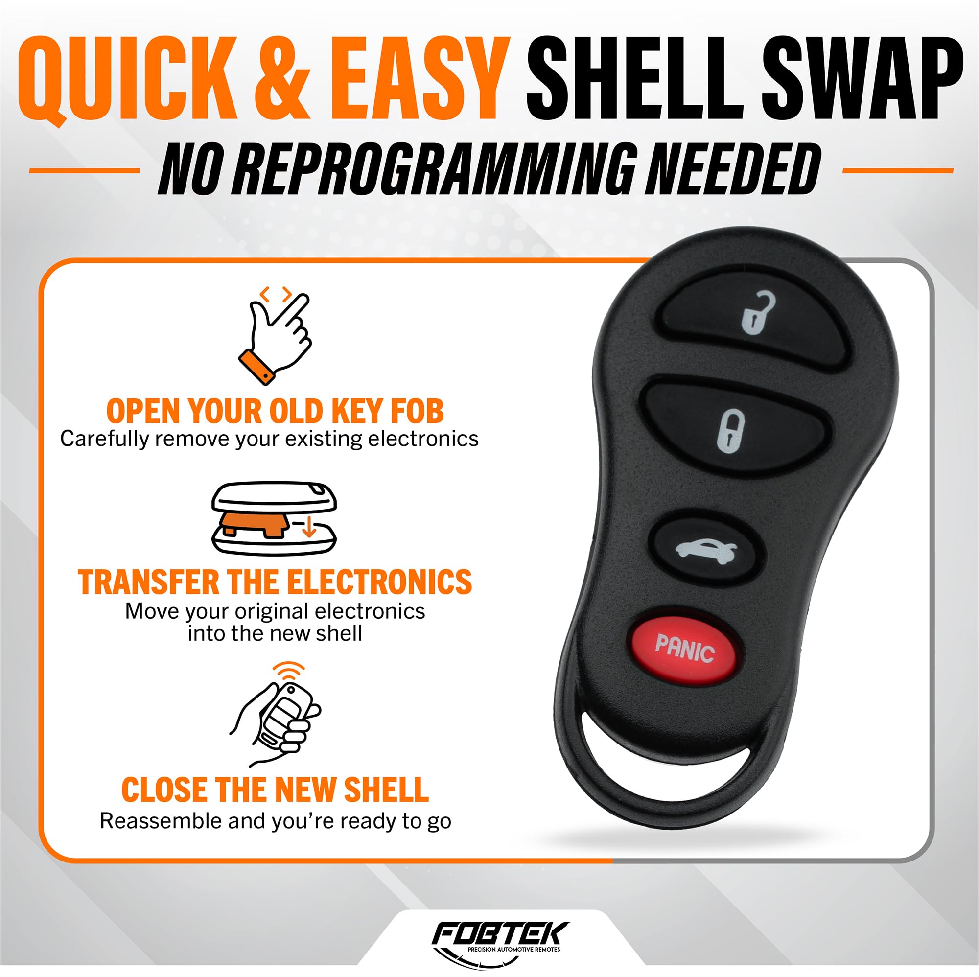 FOBTEK Key Fob Shell Case for Chrysler Jeep Dodge GQ43VT13T, 4-Button