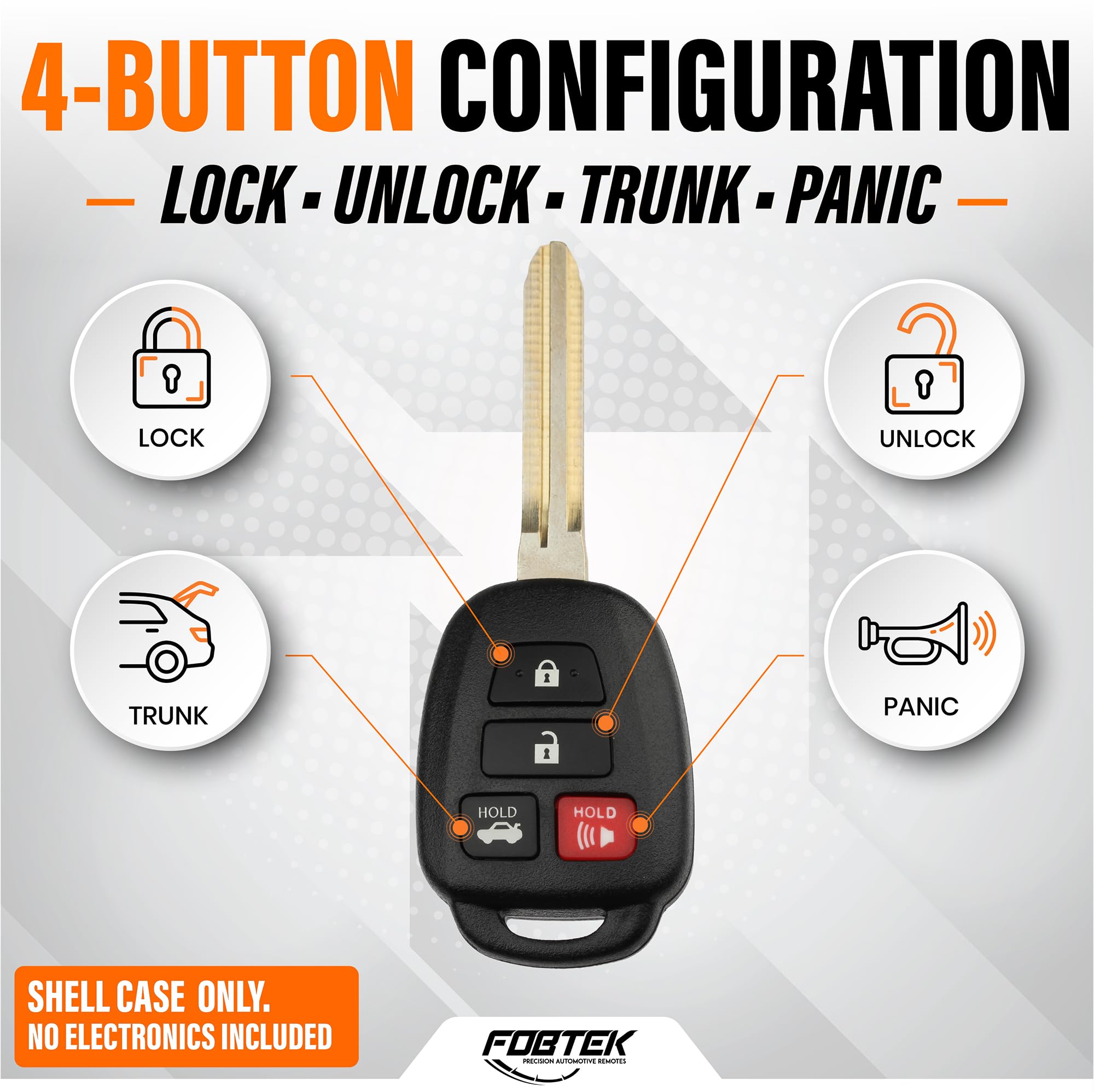 FOBTEK Key Fob Shell Case & Button Pad for Toyota GQ4-52T, 4-Button