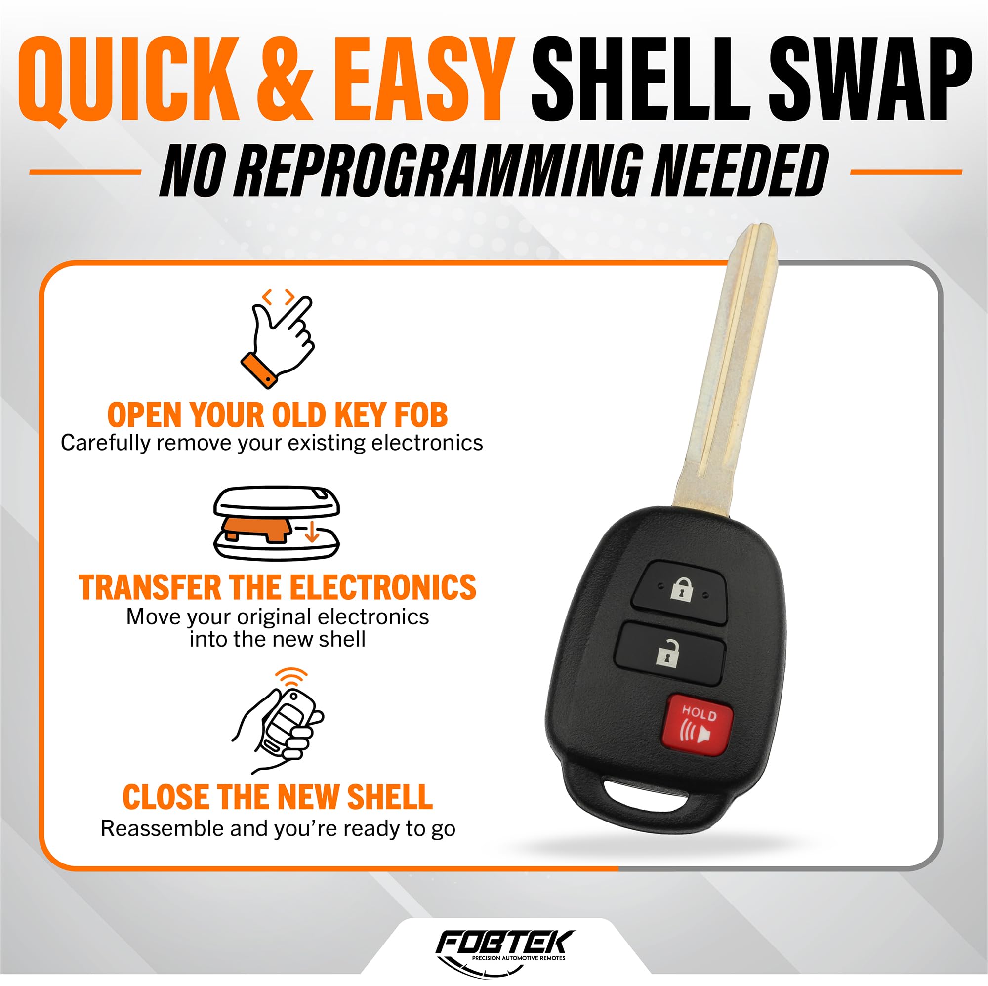 FOBTEK Key Fob Shell Case & Button Pad for Toyota GQ4-52T, 3-Button