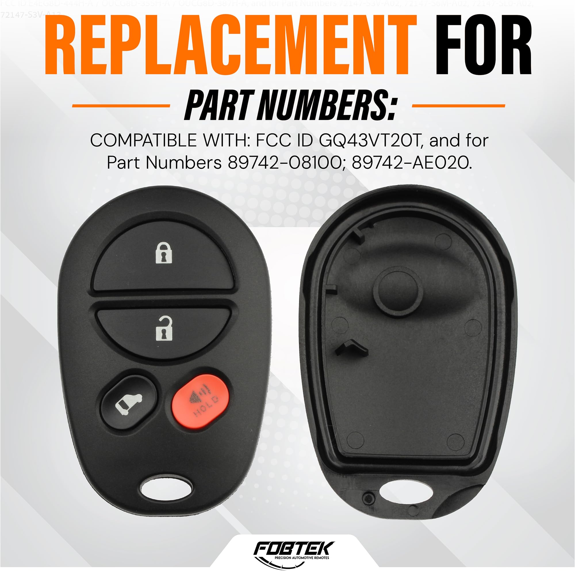 FOBTEK Key Fob Shell Case & Button Pad for Toyota Sienna, GQ43VT20T
