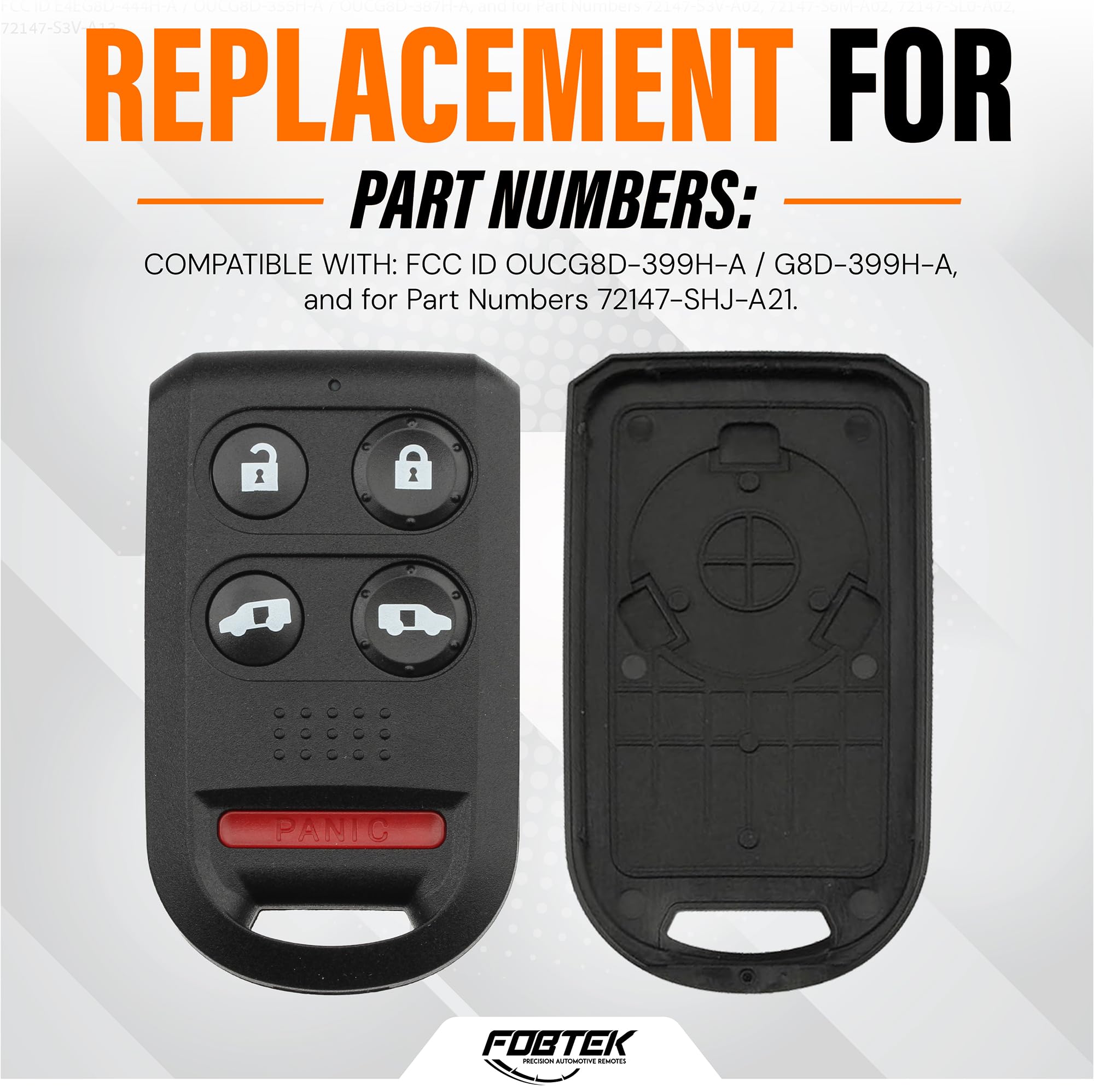 FOBTEK Key Fob Shell Case & Button Pad for Honda OUCG8D-399H-A, 5-Button