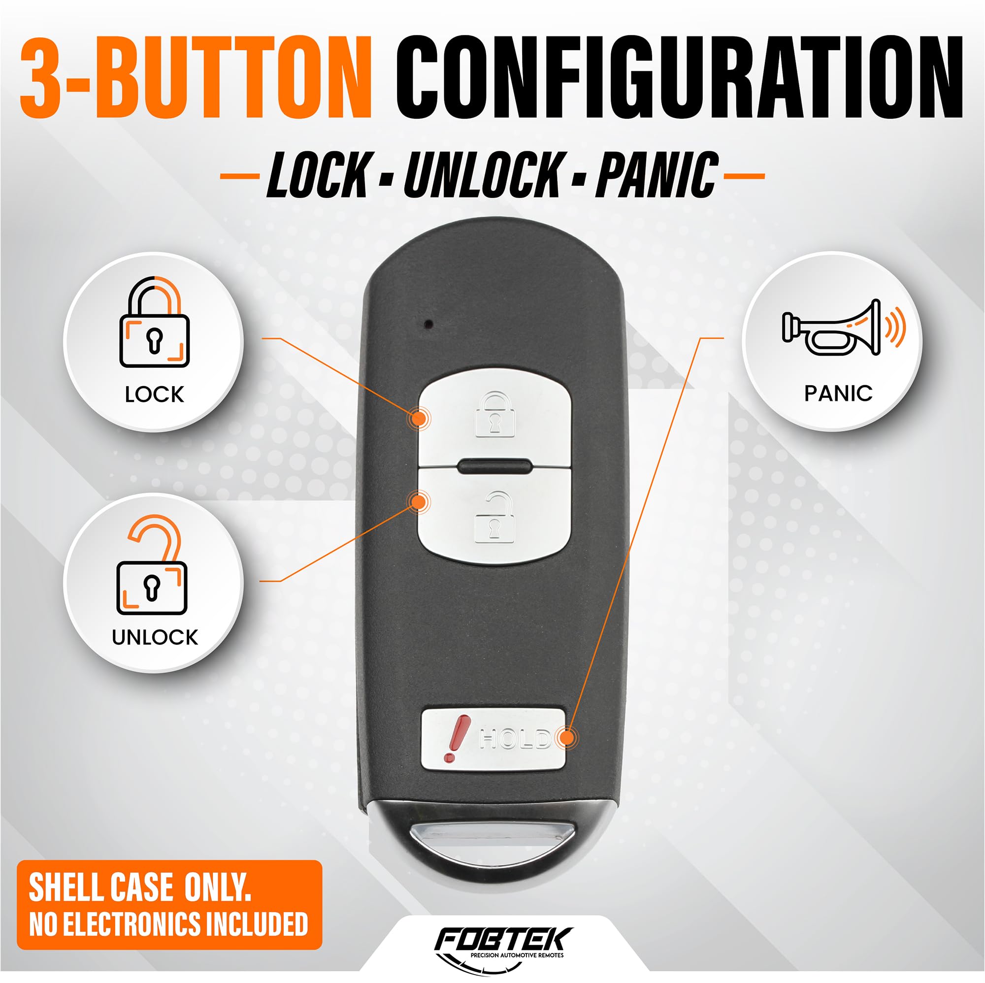 FOBTEK Smart Key Fob Shell Case for Mazda WAZSKE13D01, 3-Button