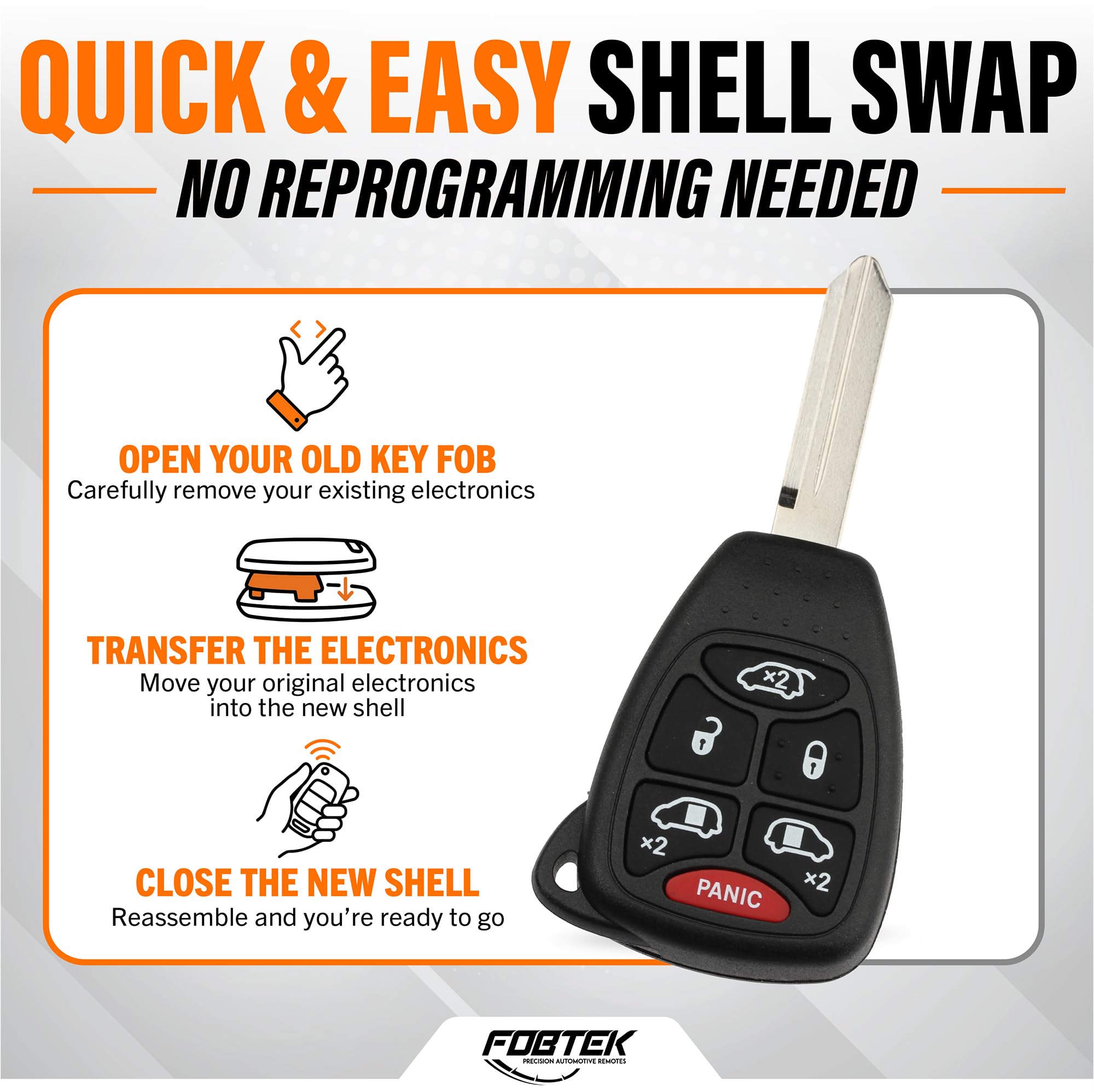 FOBTEK Key Fob Shell Case & Button Pad for Dodge Chrysler M3N5WY72XX