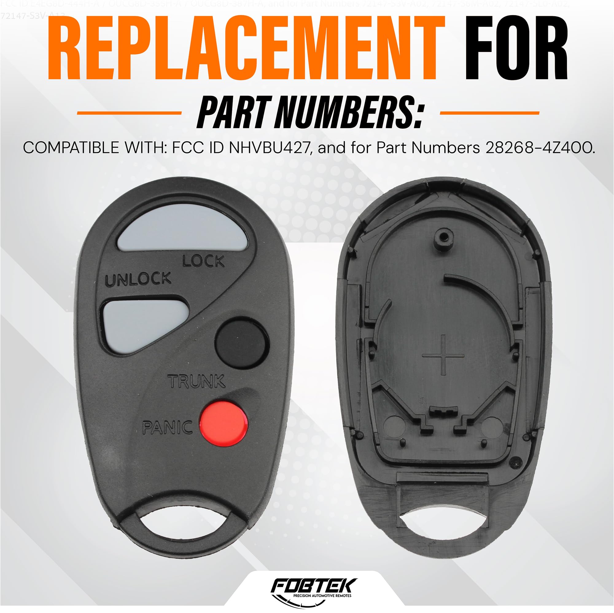 FOBTEK Key Fob Shell Case & Button Pad for Nissan NHVBU427, 4-Button