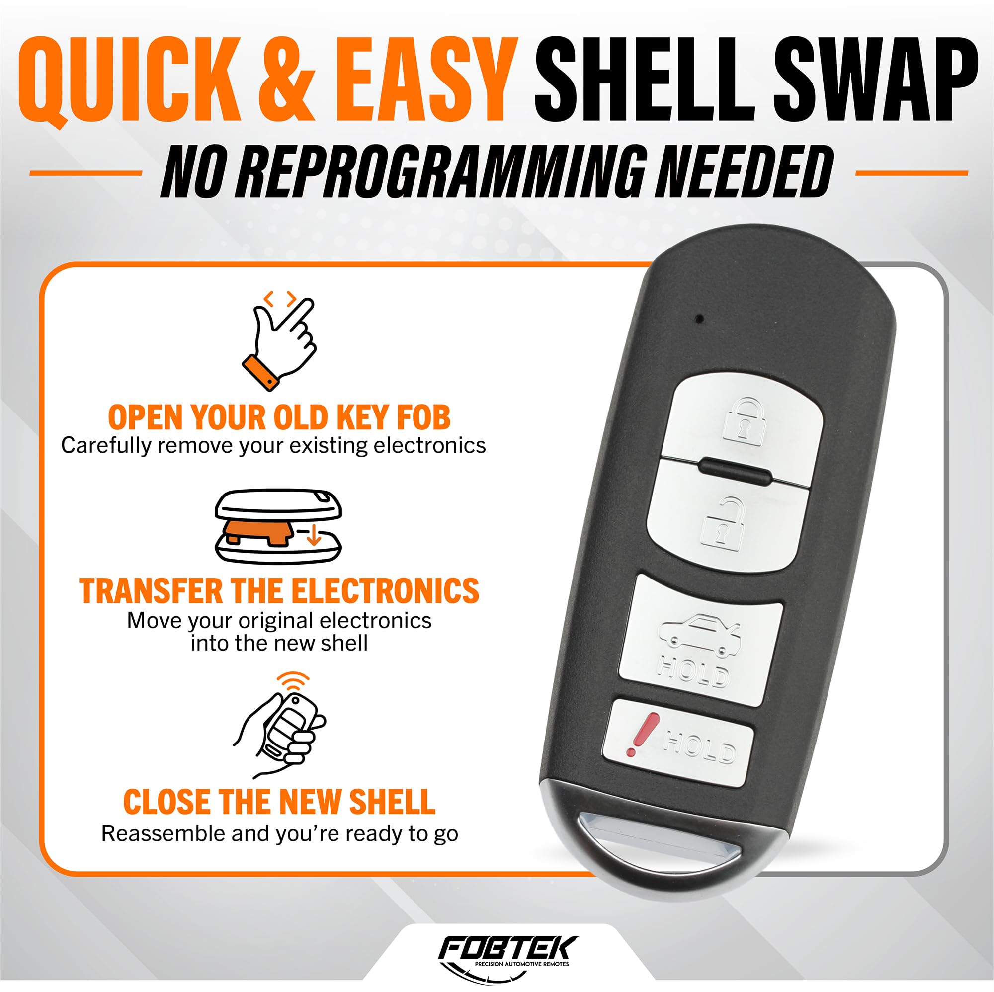 FOBTEK Smart Key Fob Shell Case & Button Pad for Mazda WAZSKE13D01