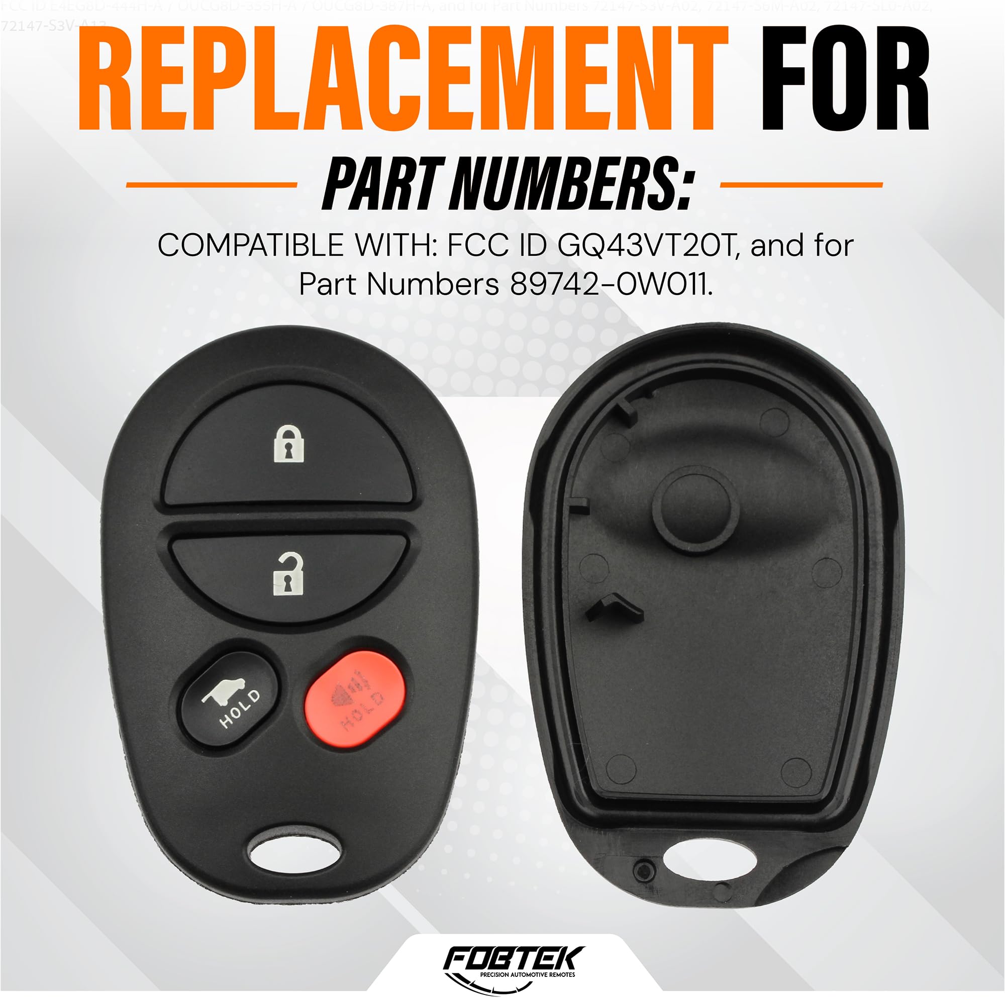 FOBTEK Key Fob Shell Case & Button Pad for Toyota GQ43VT20T, 4-Button
