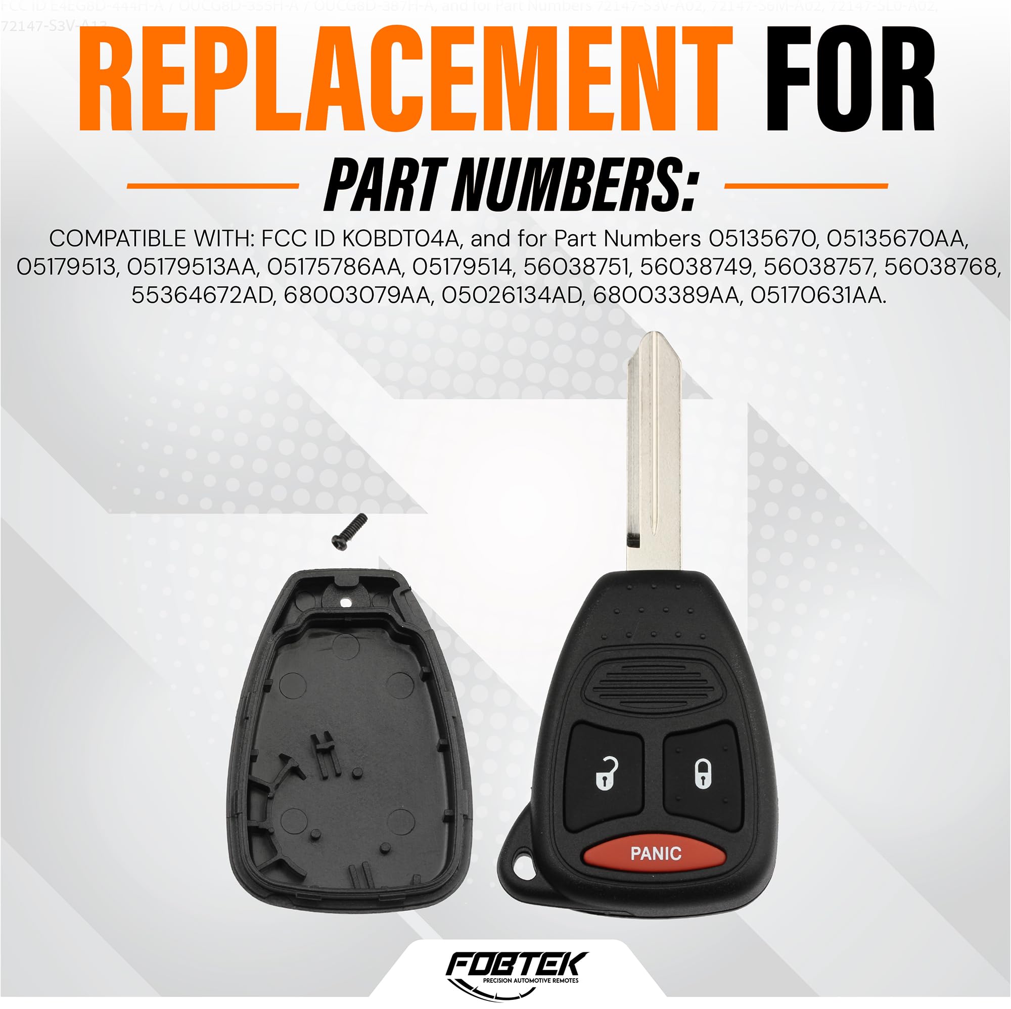 FOBTEK Key Fob Shell Case for Dodge Mitsubishi KOBDT04A, 3-Button