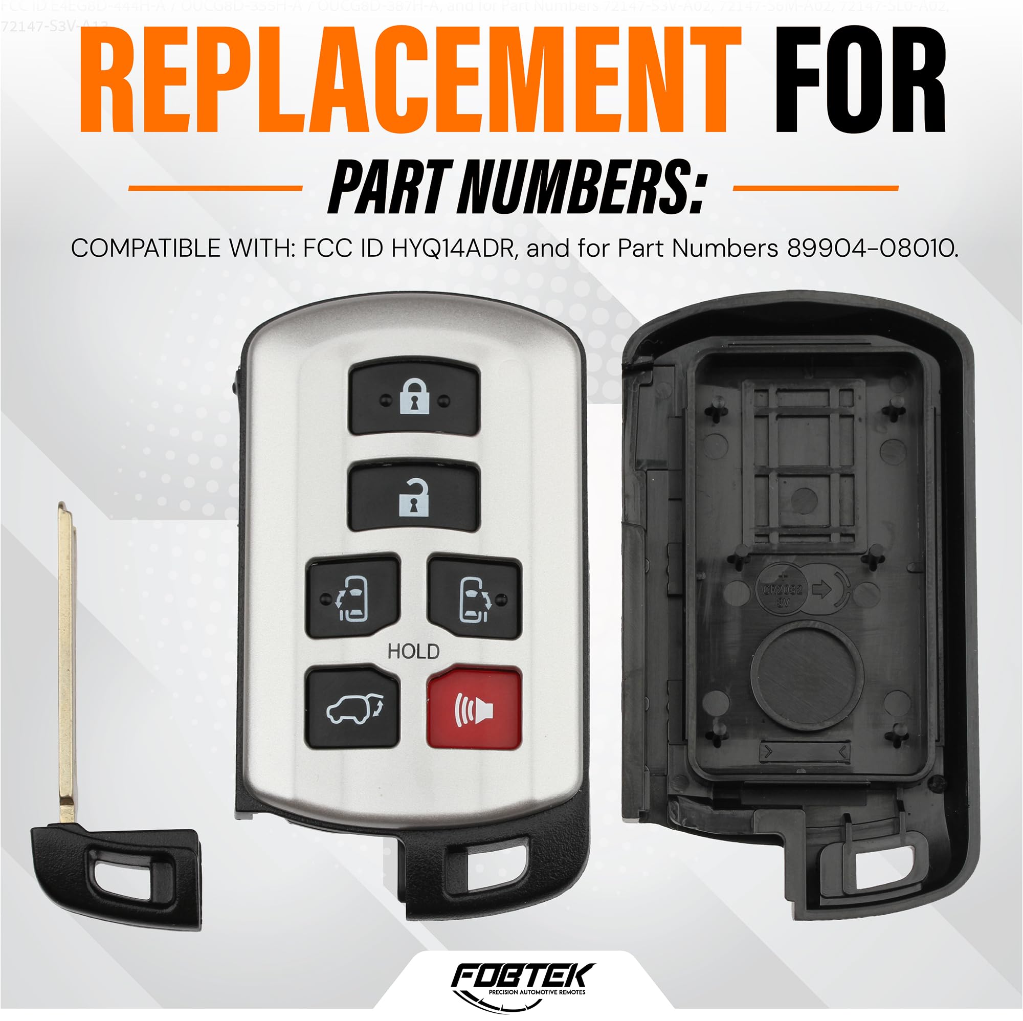 FOBTEK Smart Key Fob Shell Case & Button Pad for Toyota HYQ14ADR, 6-Button