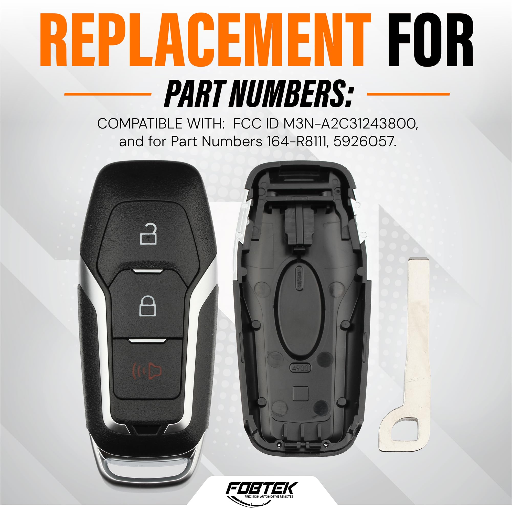 FOBTEK Smart Key Fob Shell Case for Ford M3N-A2C31243800, 3-Button