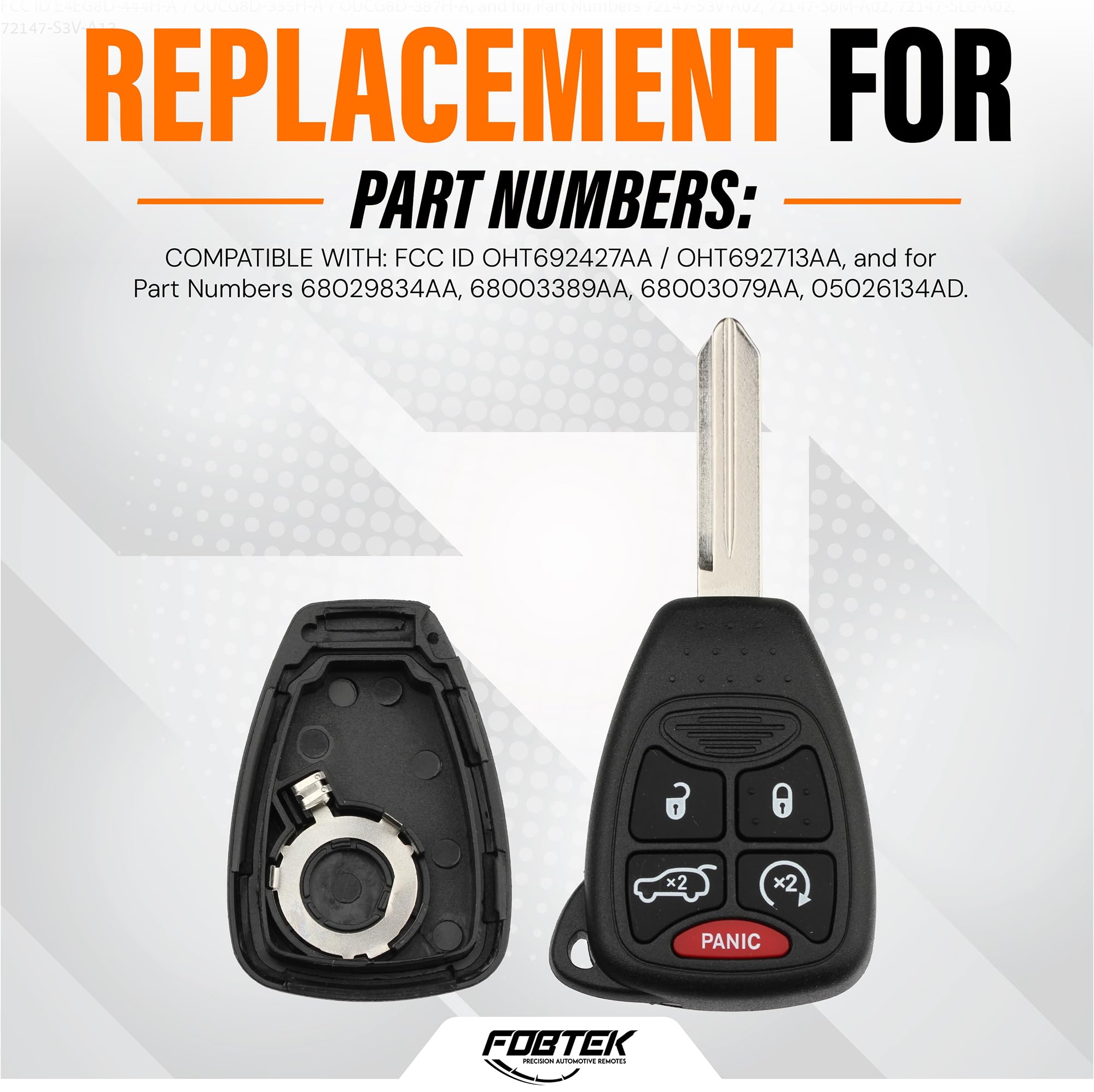 FOBTEK Key Fob Shell Case & Button Pad for Jeep Chrysler Dodge OHT692427AA