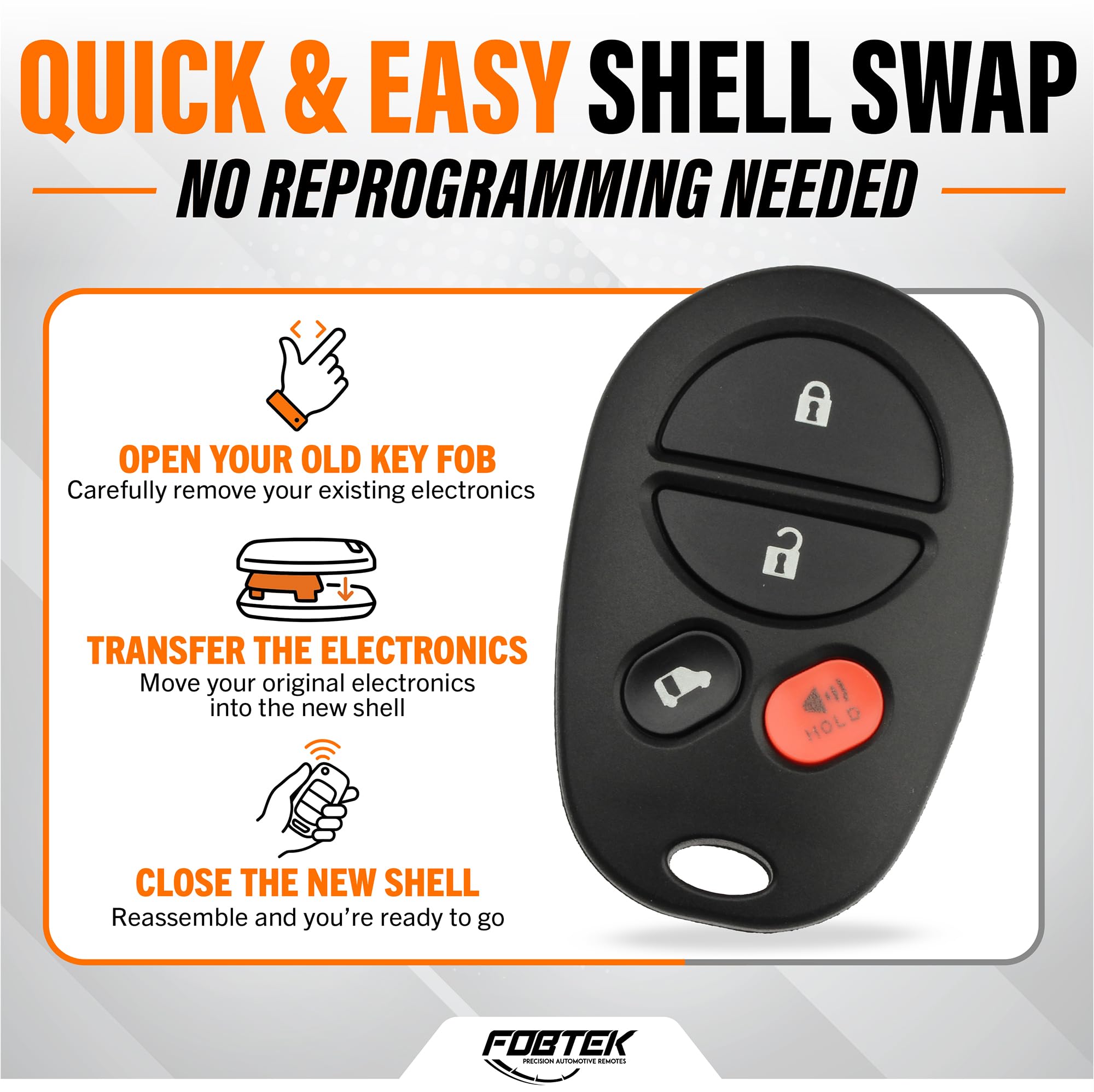 FOBTEK Key Fob Shell Case & Button Pad for Toyota Sienna, GQ43VT20T