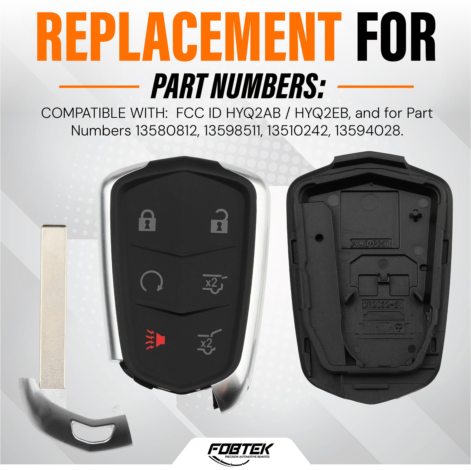 FOBTEK Smart Key Fob Shell Case for 2015-2020 Cadillac Escalade, HYQ2AB